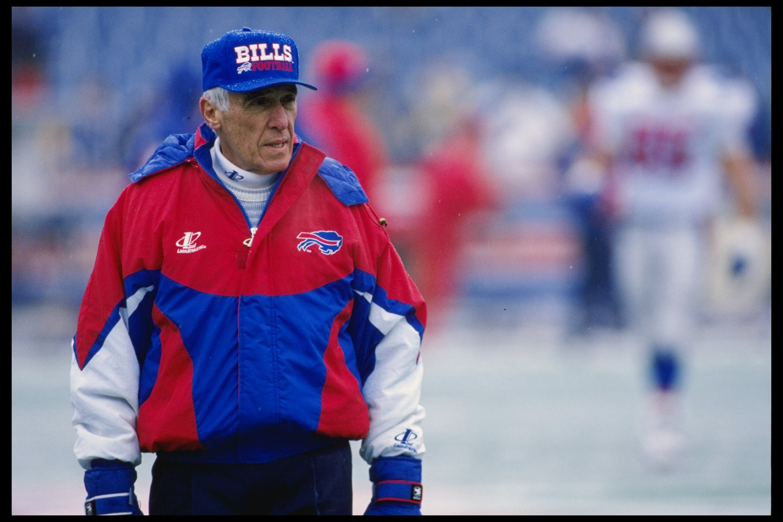 26 Nov 1995:  Coach Marv Levy of the Buffalo Bills watches his players during a game against the New England Patriots at Rich Stadium in Orchard Park, New York.  The Patriots won the game 35-28. Mandatory Credit: Rick Stewart  /Allsport
