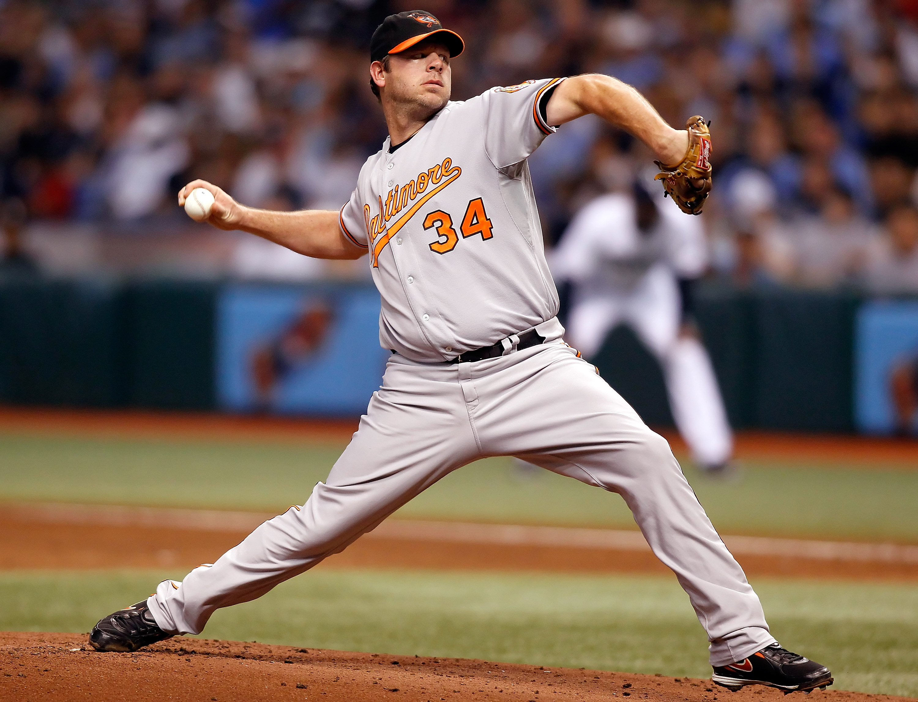 ST. PETERSBURG, FL - SEPTEMBER 29:  Pitcher Kevin Millwood #34 of the Baltimore Orioles pitches against the Tampa Bay Rays during the game at Tropicana Field on September 29, 2010 in St. Petersburg, Florida.  (Photo by J. Meric/Getty Images)