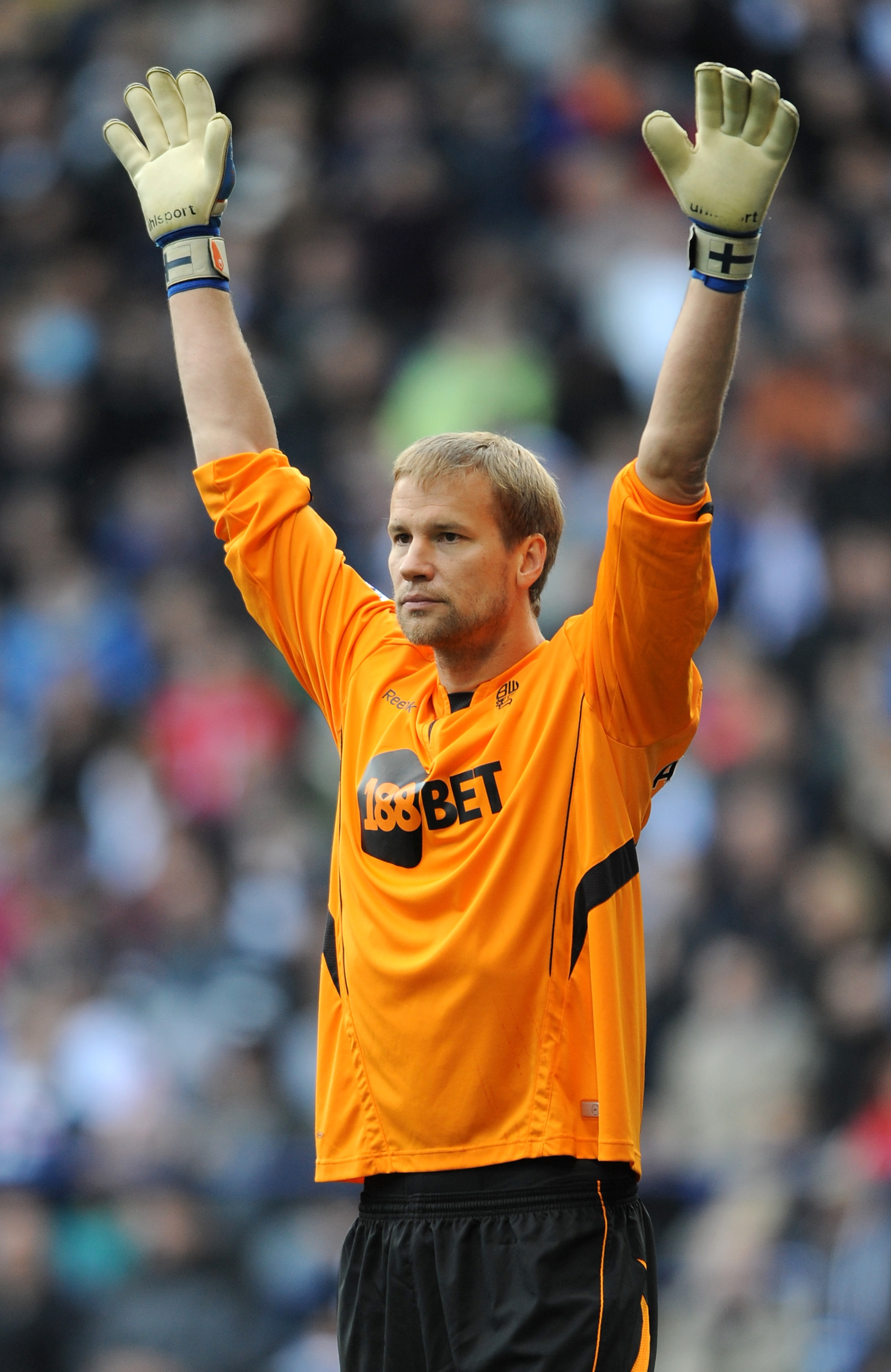 BOLTON, ENGLAND - OCTOBER 16: Jussi Jaaskelainen of Bolton Wanderers during the Barclays Premier League match between Bolton Wanderers and Stoke City at Reebok Stadium on October 16, 2010 in Bolton, England.  (Photo by Chris Brunskill/Getty Images)