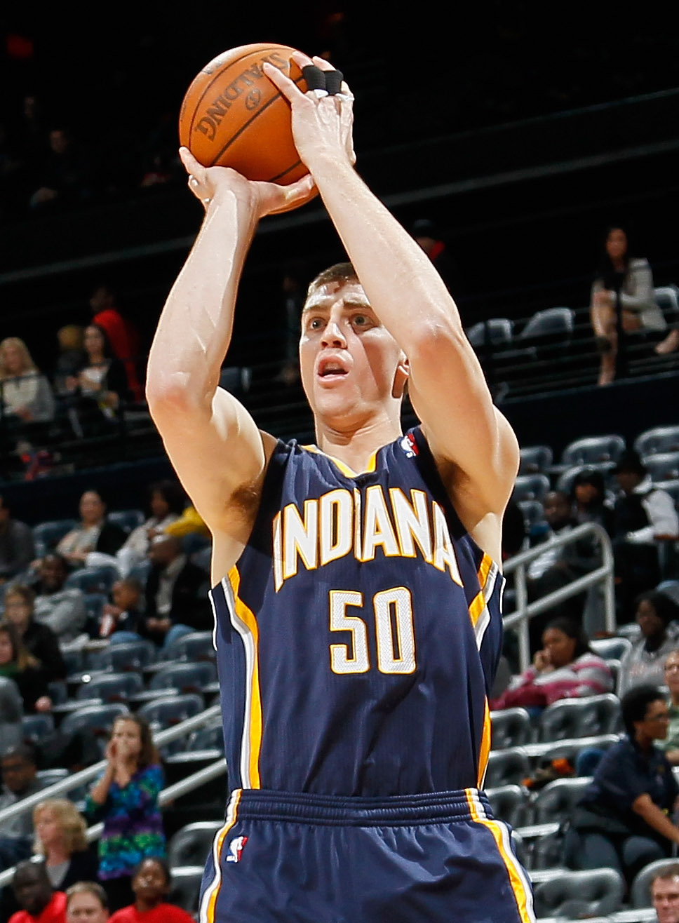 ATLANTA, GA - DECEMBER 11:  Tyler Hansbrough #50 of the Indiana Pacers against the Atlanta Hawks at Philips Arena on December 11, 2010 in Atlanta, Georgia.  NOTE TO USER: User expressly acknowledges and agrees that, by downloading and/or using this Photog