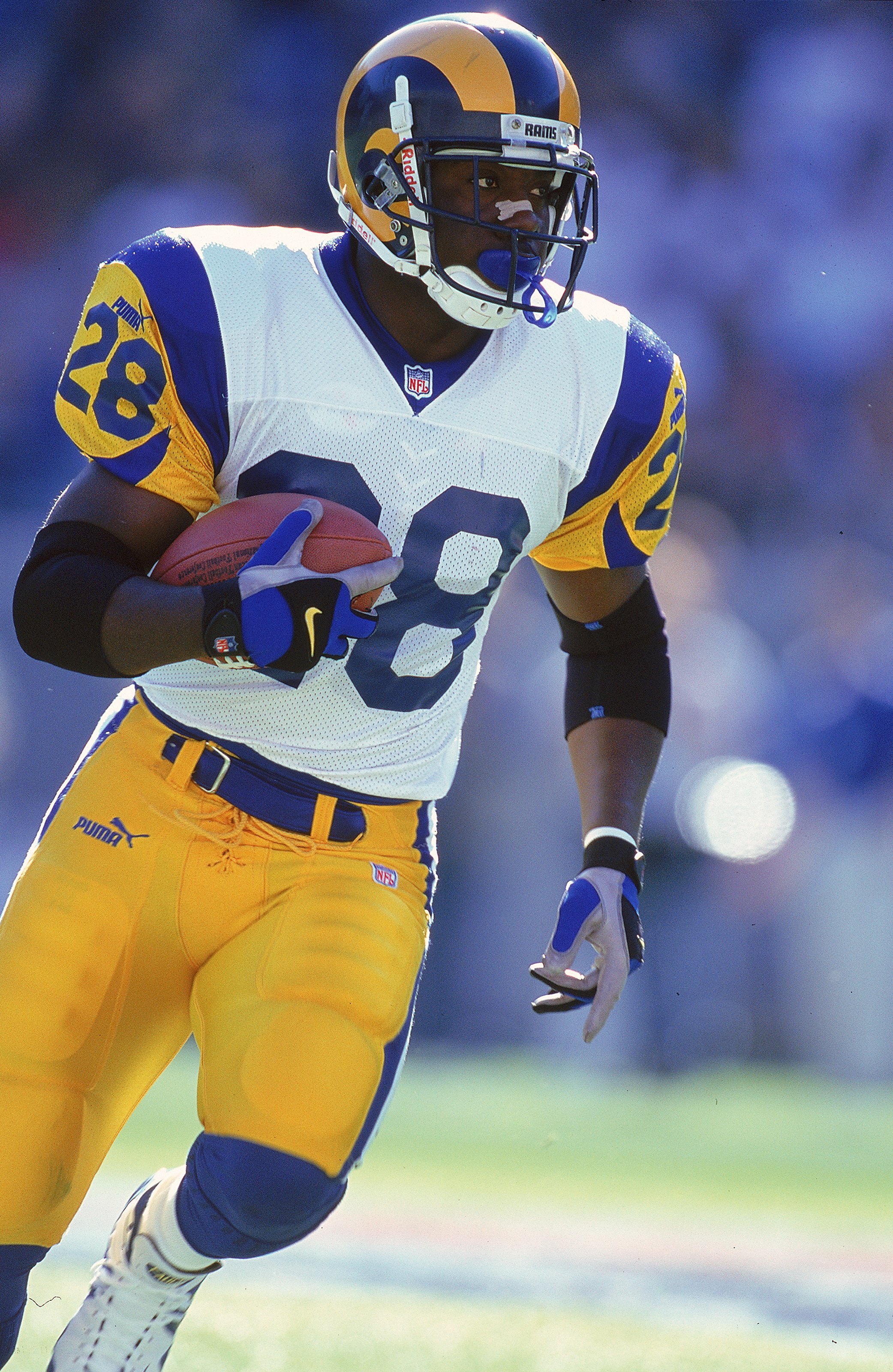 Marshall Faulk #28 Carries The Ball | Greeting Card