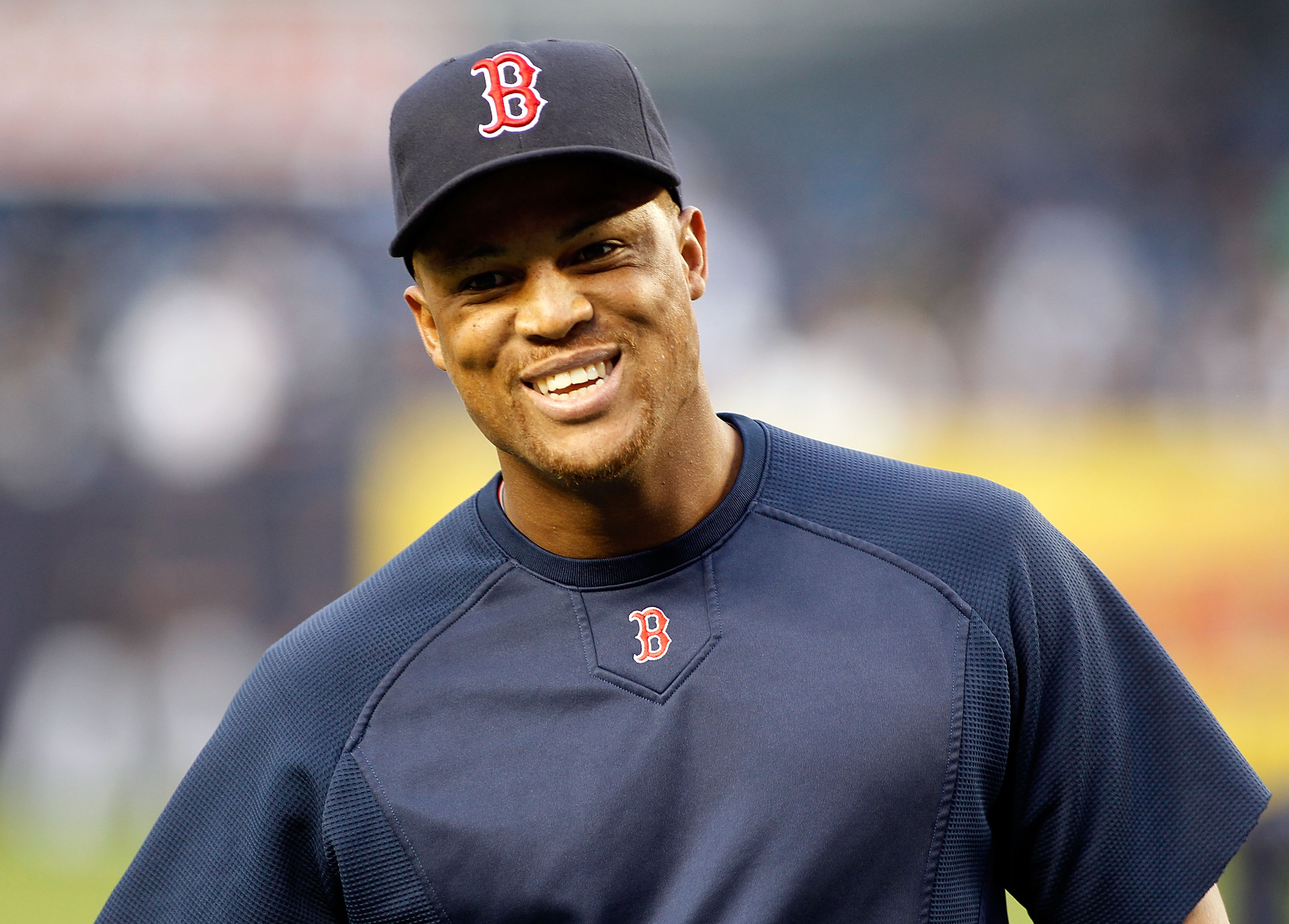 NEW YORK - SEPTEMBER 26:  Adrian Beltre #29 of the Boston Red Sox looks on during warm-ups prior to the start of the game against the New York Yankees on September 26, 2010 at Yankee Stadium in the Bronx borough of New York City.  (Photo by Mike Stobe/Get
