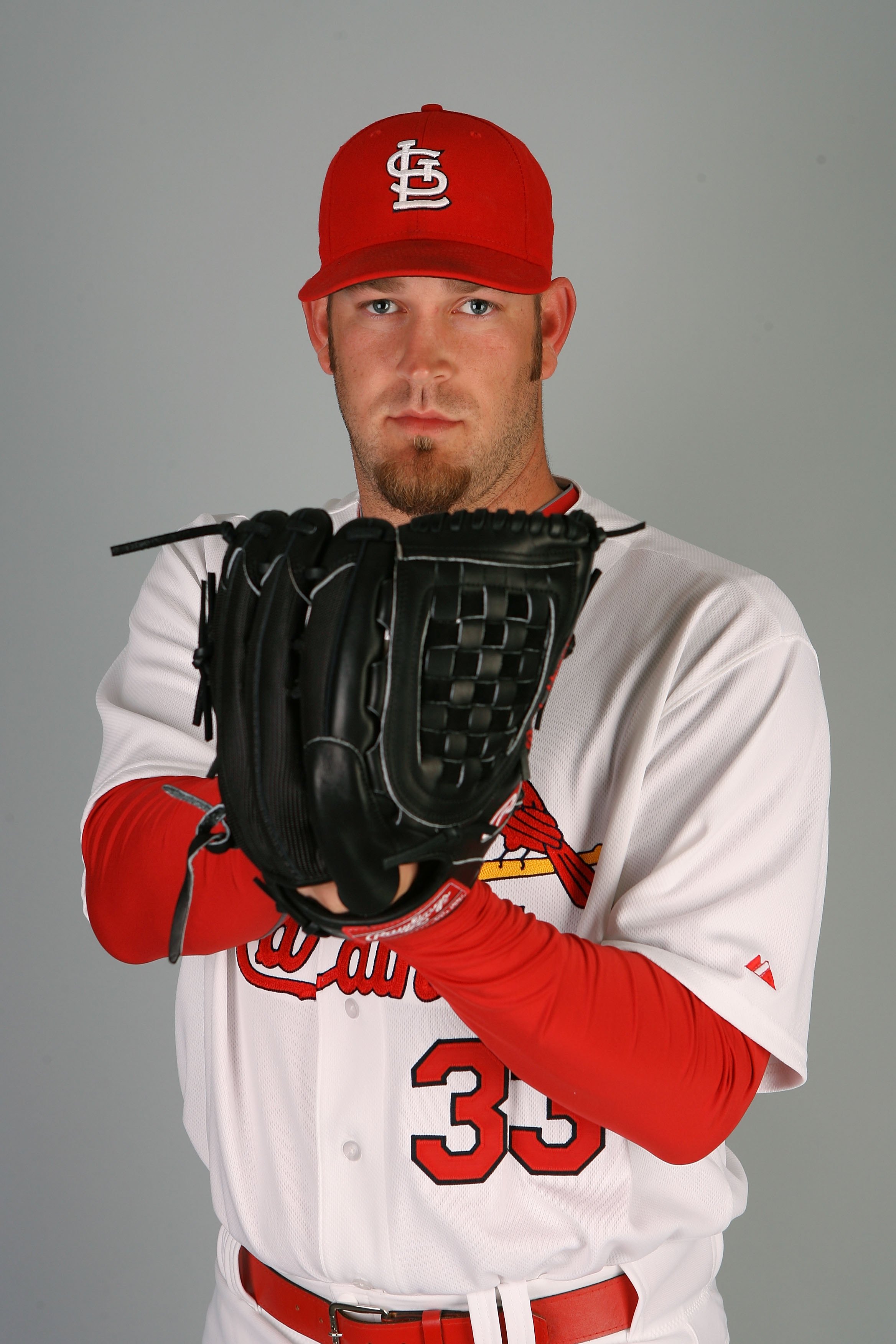 JUPITER, FL - MARCH 01:  Pitcher Brad Penny #33 of the St. Louis Cardinals during photo day at Roger Dean Stadium on March 1, 2010 in Jupiter, Florida.  (Photo by Doug Benc/Getty Images)