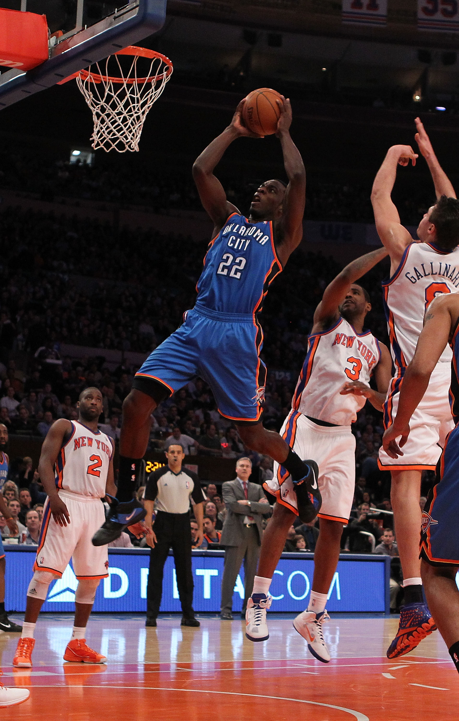 NEW YORK - DECEMBER 22: Jeff Green #22 of the Oklahoma City Thunder in action against the New York Knicks at Madison Square Garden on December 22, 2010 in New York, New York.   NOTE TO USER: User expressly acknowledges and agrees that, by downloading and/