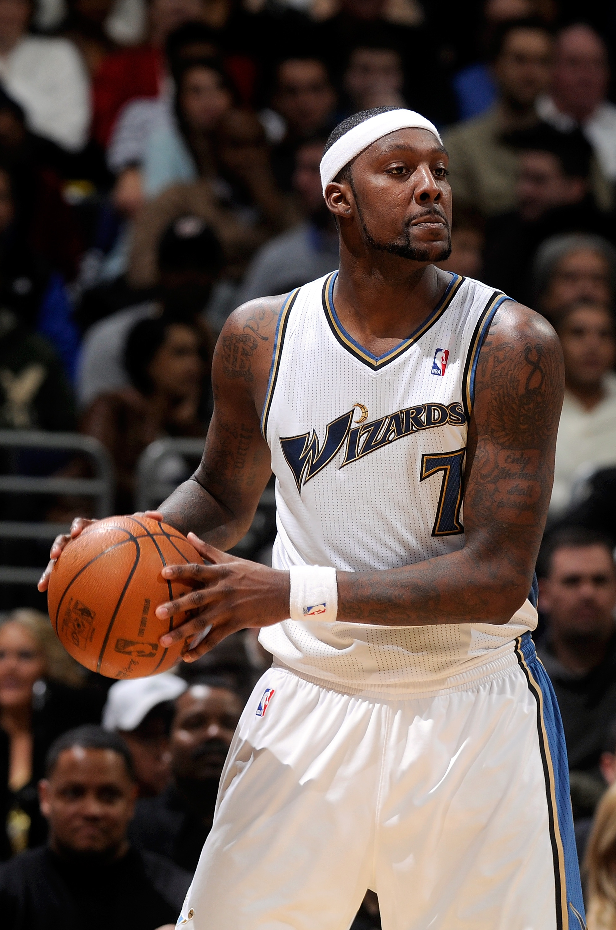 WASHINGTON, DC - DECEMBER 18:  Andray Blatche #7 of the Washington Wizards handles the ball against the Miami Heat at the Verizon Center on December 18, 2010 in Washington, DC. NOTE TO USER: User expressly acknowledges and agrees that, by downloading and
