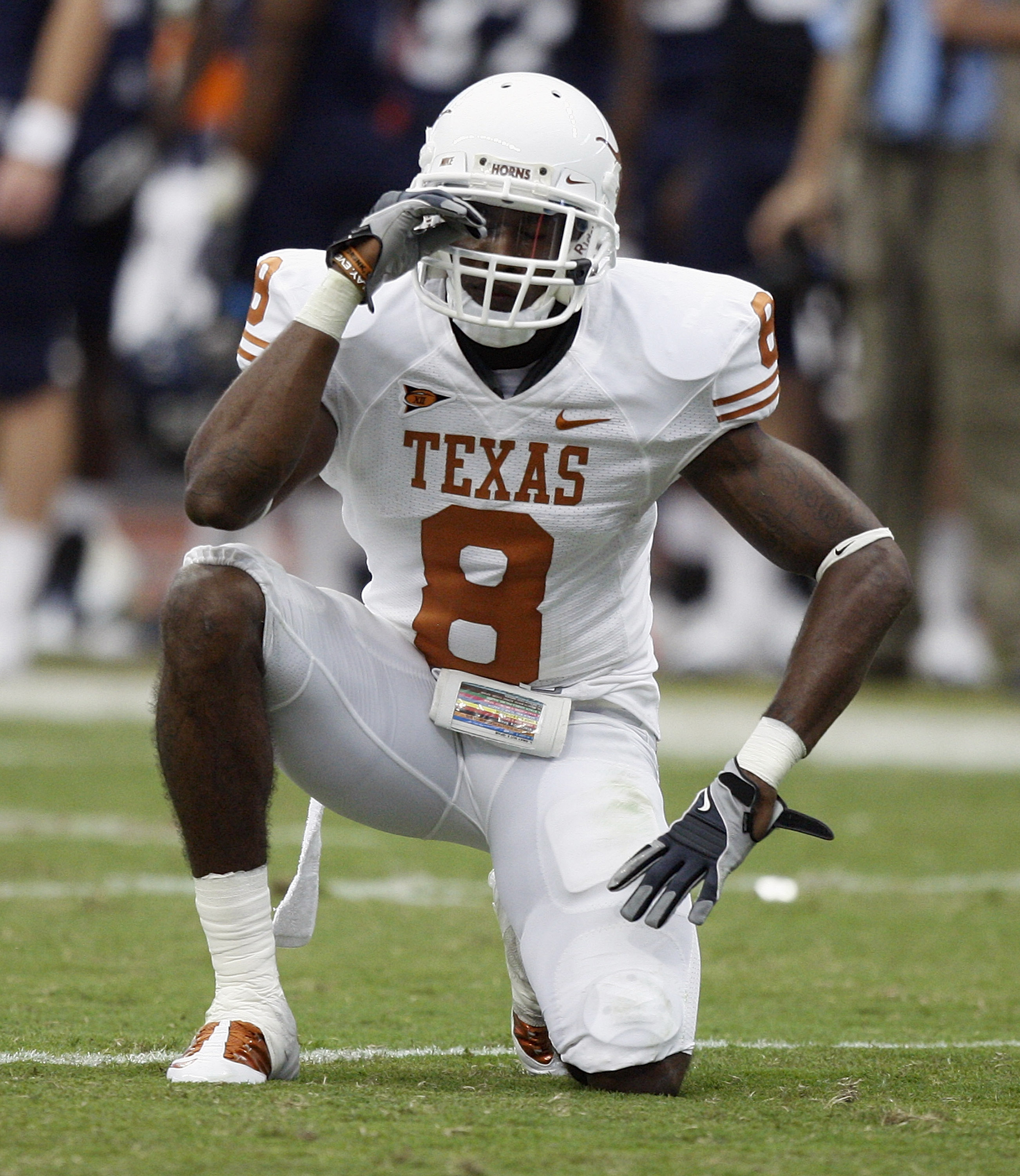 Sept. 25, 2010 - Austin, Texas, United States of America - Texas Longhorns  cornerback Chykie Brown (8) warms up before the game between the University  of Texas and UCLA. The Bruins defeated