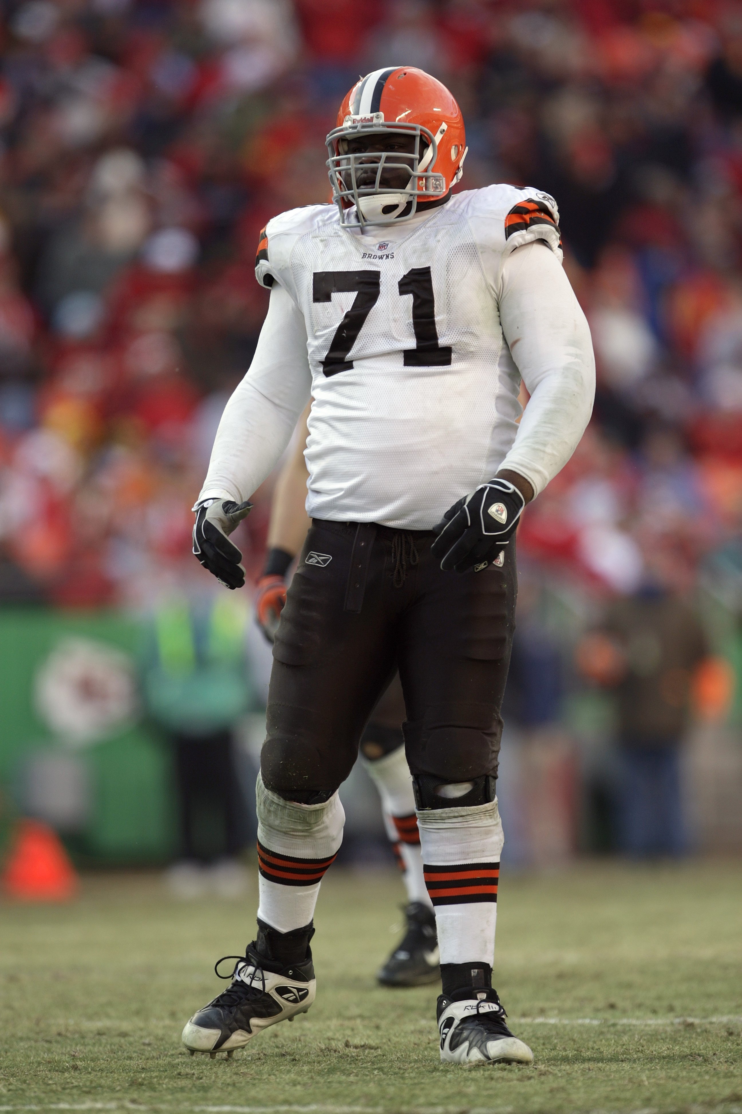 KANSAS CITY, MO - DECEMBER 20:  Ahtyba Rubin #71 of the Cleveland Browns looks on during their NFL game against the Kansas City Chiefs on December 20, 2009 at Arrowhead Stadium in Kansas City, Missouri. The Browns defeated the Chiefs 41-34. (Photo by Jami
