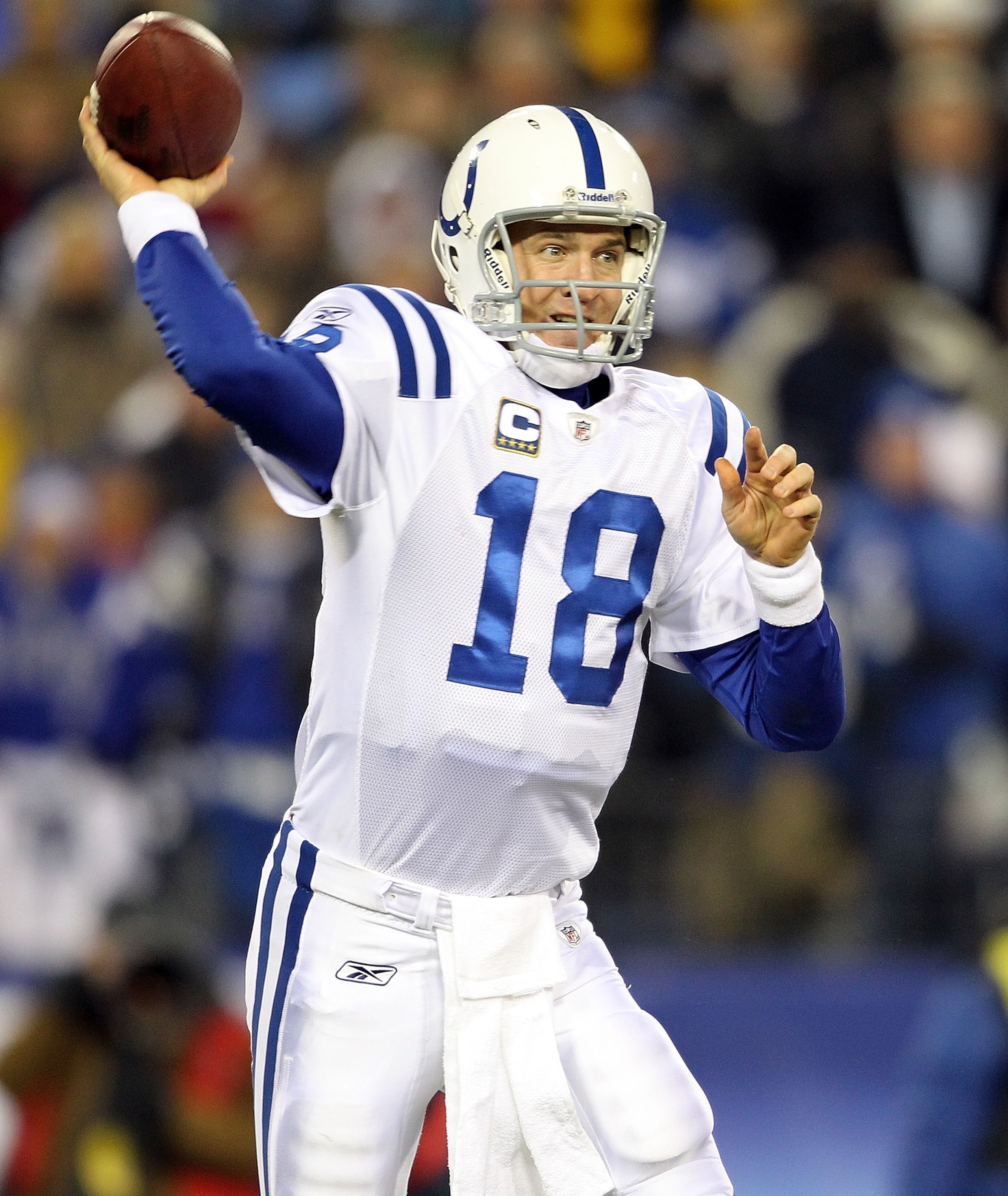 NASHVILLE, TN - DECEMBER 09:  Peyton Manning #18 of the Indianapolis Colts throws a pass during the NFL game against the Tennessee Titans  at LP Field on December 9, 2010 in Nashville, Tennessee.  The Colts won 30-28.  (Photo by Andy Lyons/Getty Images)