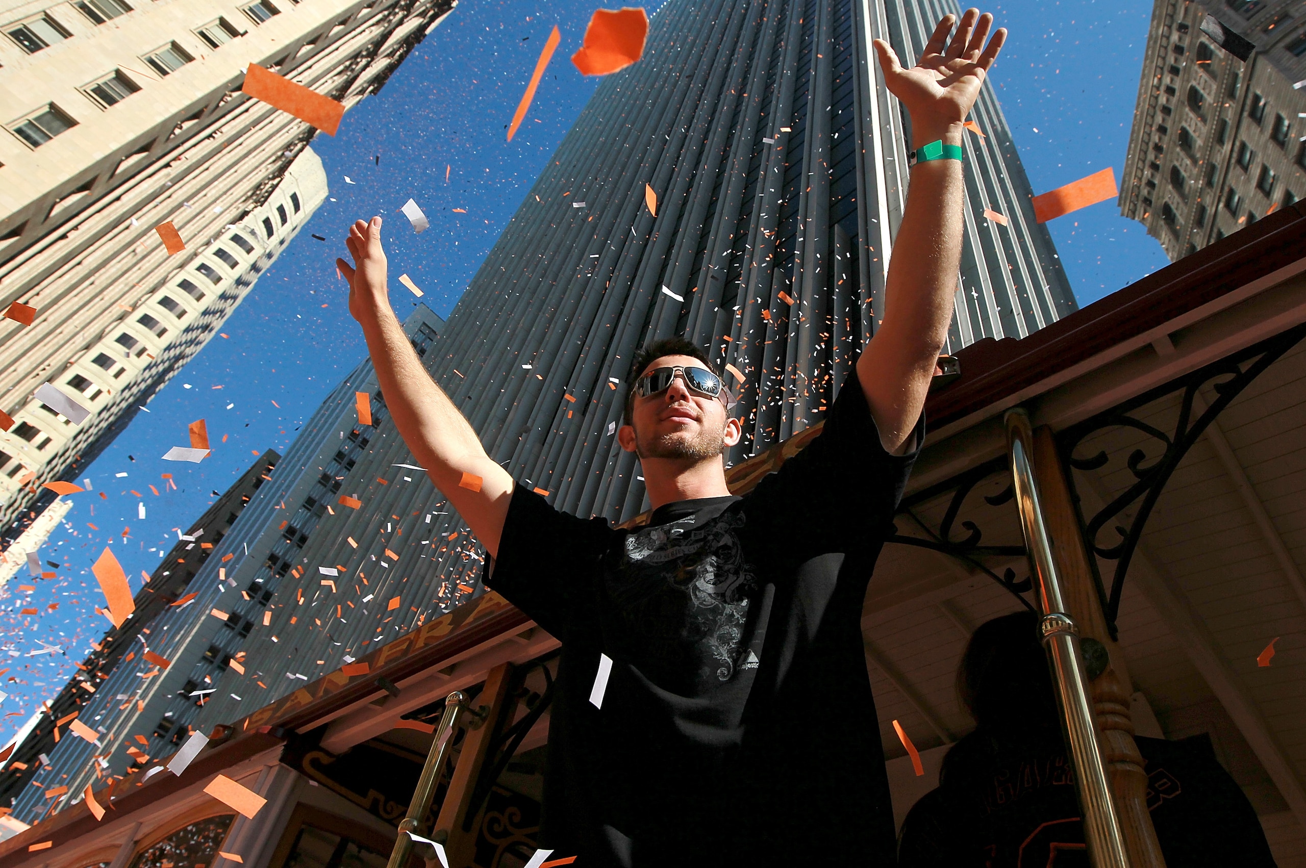 SAN FRANCISCO - NOVEMBER 03: Madison Bumgarner of the San Francisco Giants celebrates during the Giants' vicotry parade on November 3, 2010 in San Francisco, California. Thousands of Giants fans lined the streets of San Francisco to watch the San Francis SAN FRANCISCO - NOVEMBER 03: Madison Bumgarner of the San Francisco Giants celebrates during the Giants' vicotry parade on November 3, 2010 in San Francisco, California. Thousands of Giants fans lined the streets of San Francisco to watch the San Francis