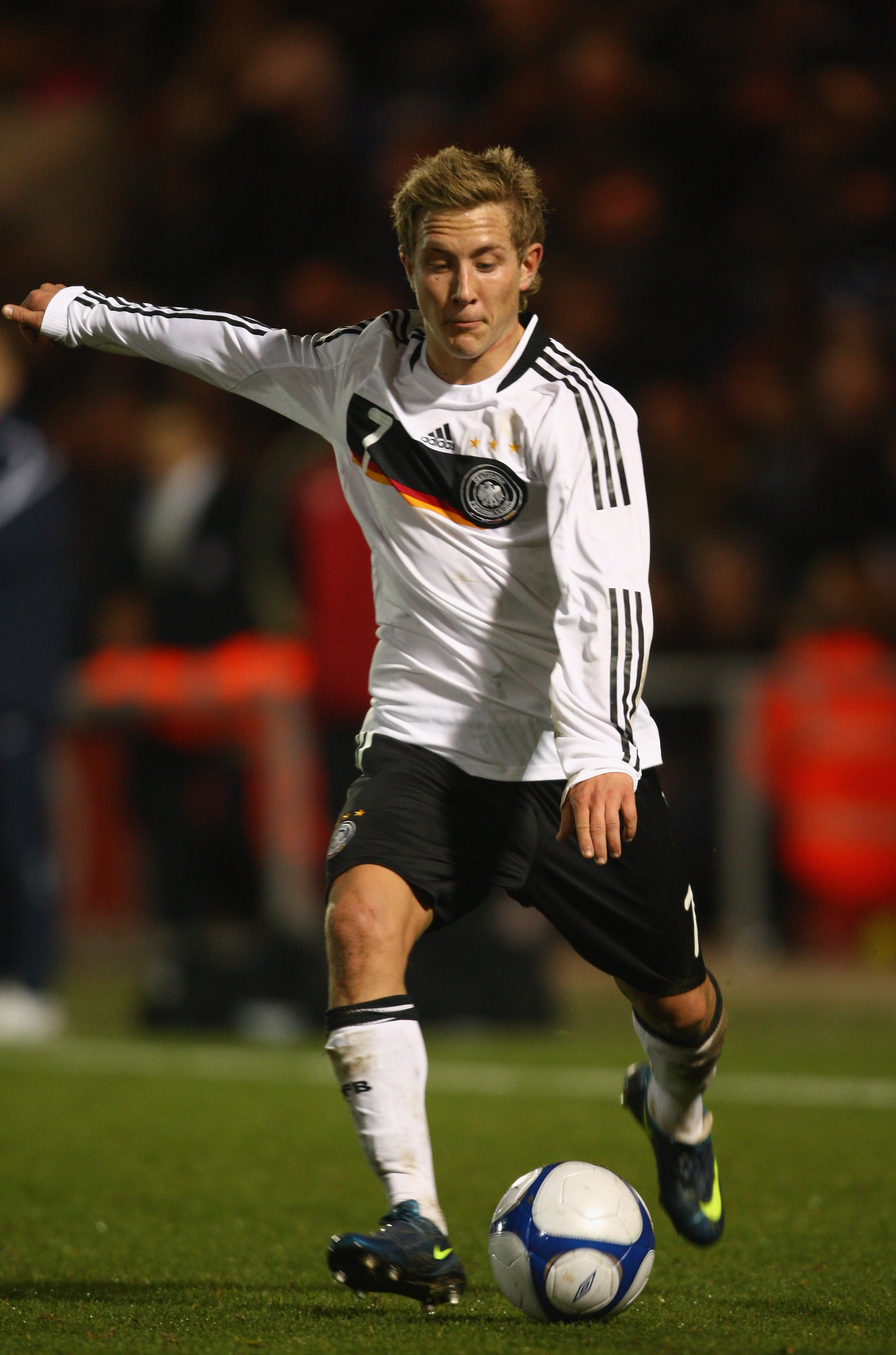 COLCHESTER, UNITED KINGDOM - NOVEMBER 18:  Lewis Holtby of Germany in action of England during the match between England U19 and Germany U19 at the Weston Homes Community Stadium on November 18, 2008 in Colchester, England.  (Photo by Jamie McDonald/Getty