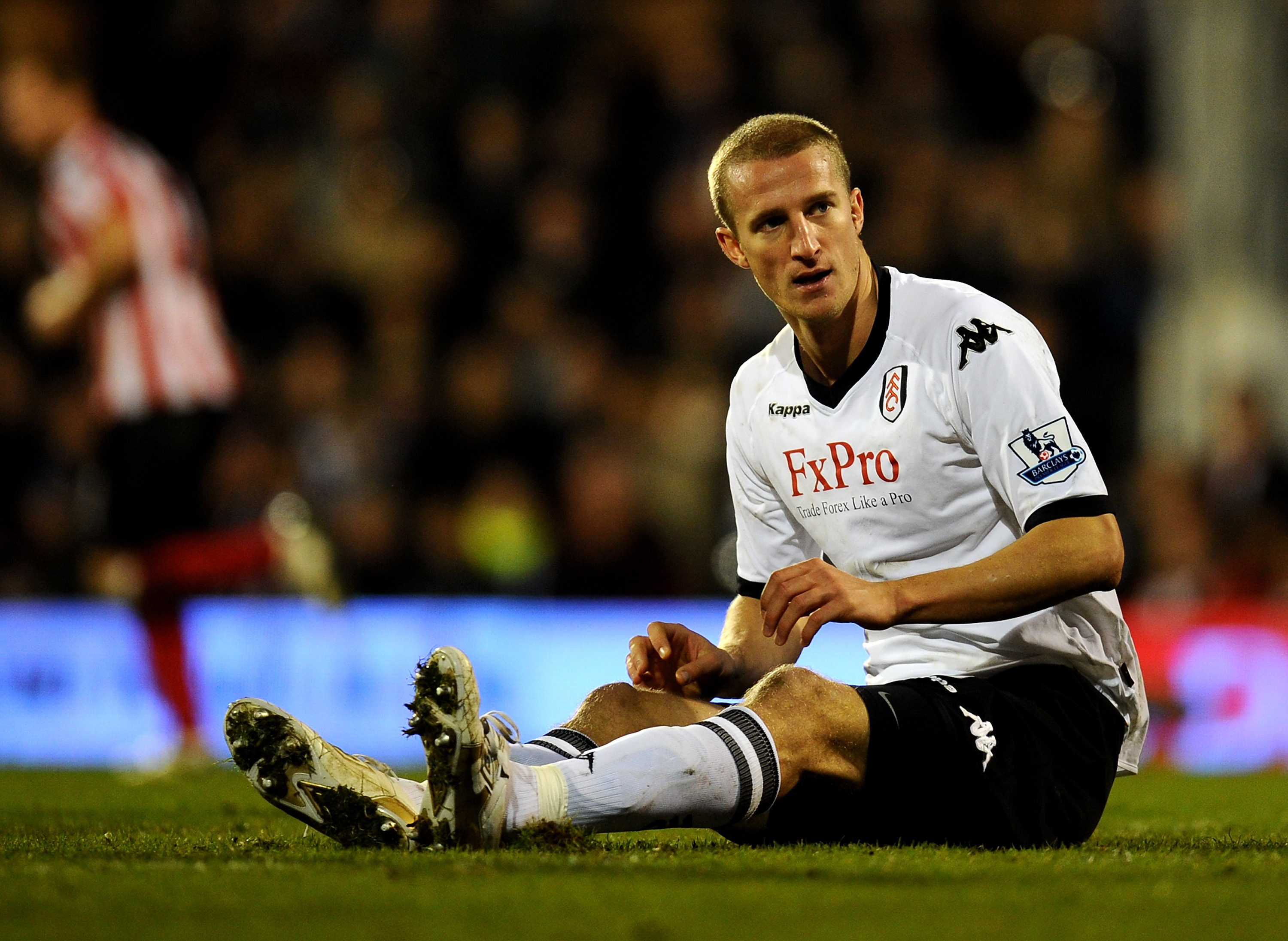 LONDON, ENGLAND - DECEMBER 11:  Brede Hangeland of Fulham reacts during the Barclays Premier League match between Fulham and Sunderland at Craven Cottage on December 11, 2010 in London, England.  (Photo by Clive Mason/Getty Images)