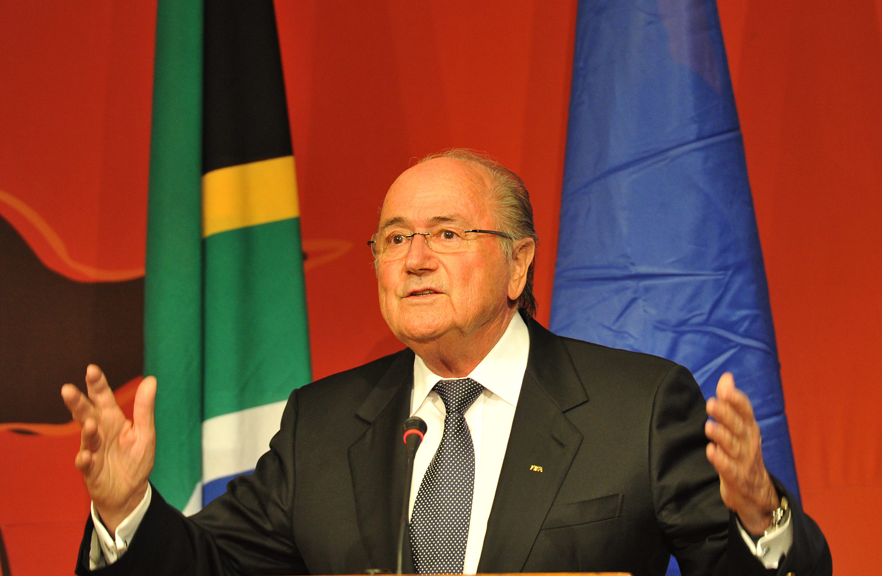 SOWETO, SOUTH AFRICA - DECEMBER 13:  FIFA President Sepp Blatter gives a speech during a media briefing at Soccer City on December 13, 2010 in Soweto, South Africa. The event was held to reflect on the legacy of the 2010 FIFA World Cup. (Photo by Gallo Im