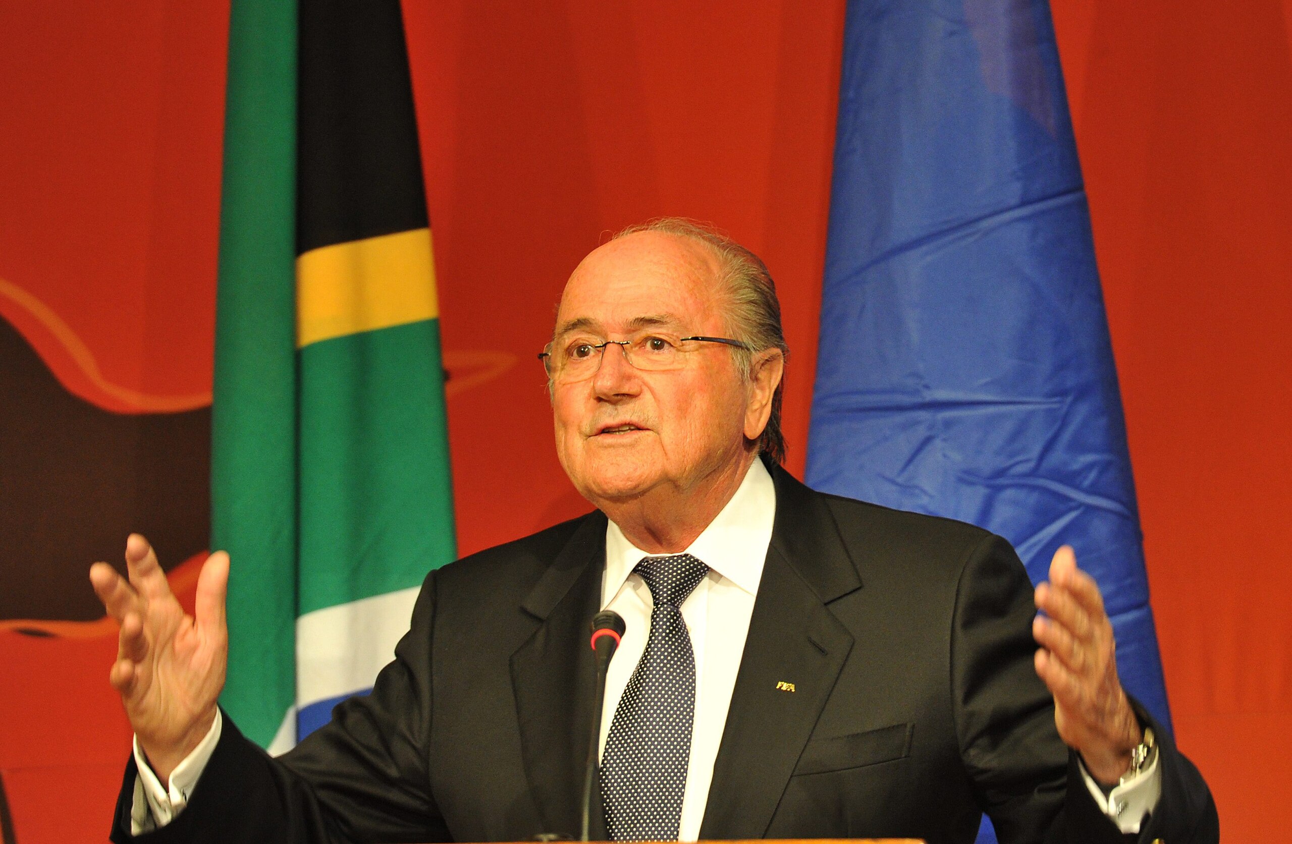SOWETO, SOUTH AFRICA - DECEMBER 13: FIFA President Sepp Blatter gives a speech during a media briefing at Soccer City on December 13, 2010 in Soweto, South Africa. The event was held to reflect on the legacy of the 2010 FIFA World Cup. (Photo by Gallo Im SOWETO, SOUTH AFRICA - DECEMBER 13: FIFA President Sepp Blatter gives a speech during a media briefing at Soccer City on December 13, 2010 in Soweto, South Africa. The event was held to reflect on the legacy of the 2010 FIFA World Cup. (Photo by Gallo Im