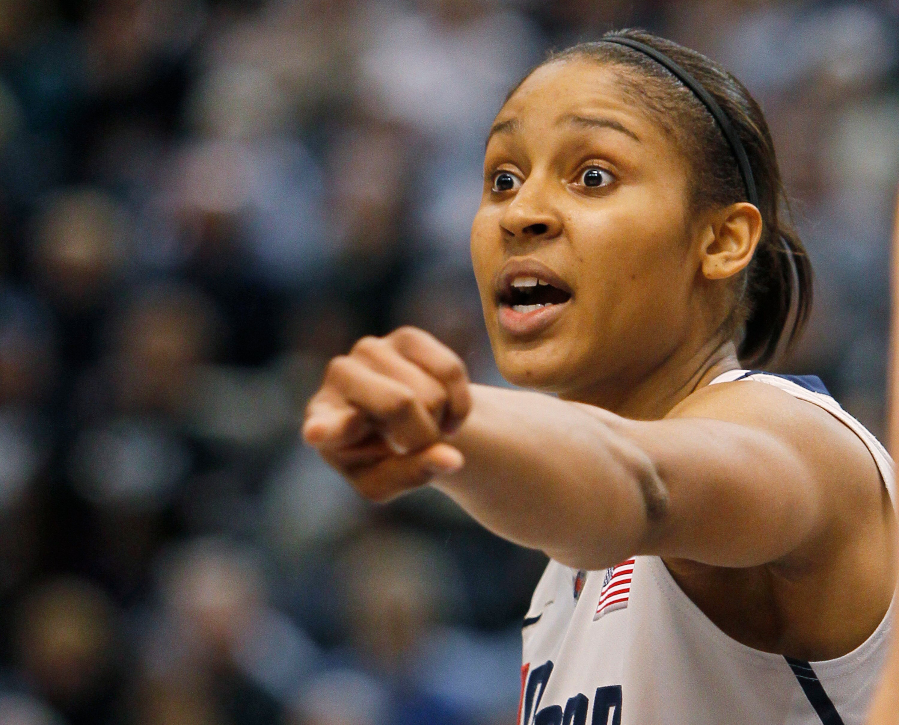 HARTFORD, CT - DECEMBER 21:  Maya Moore #23 of the Connecticut shouts instructions in the final minutes of a win over Florida State on December 21, 2010 in Hartford, Connecticut.  Connecticut set a record with 89 straight wins without a defeat. (Photo by