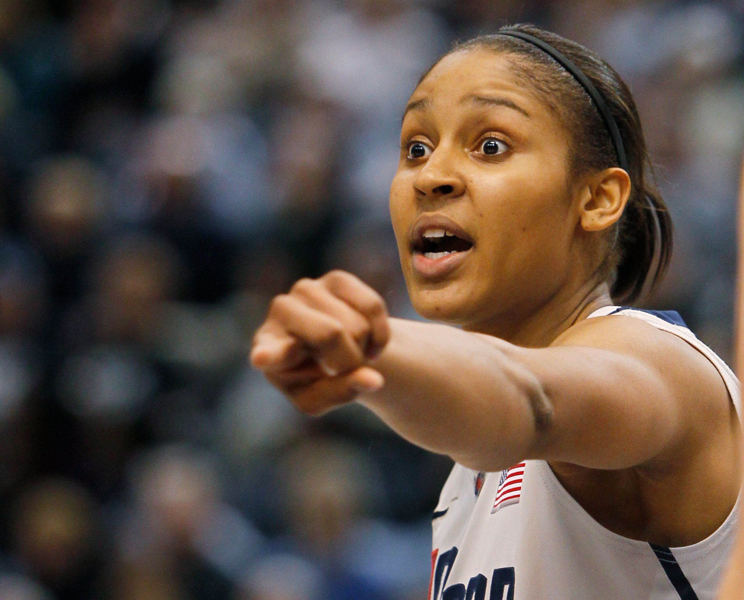 HARTFORD, CT - DECEMBER 21:  Maya Moore #23 of the Connecticut shouts instructions in the final minutes of a win over Florida State on December 21, 2010 in Hartford, Connecticut.  Connecticut set a record with 89 straight wins without a defeat. (Photo by