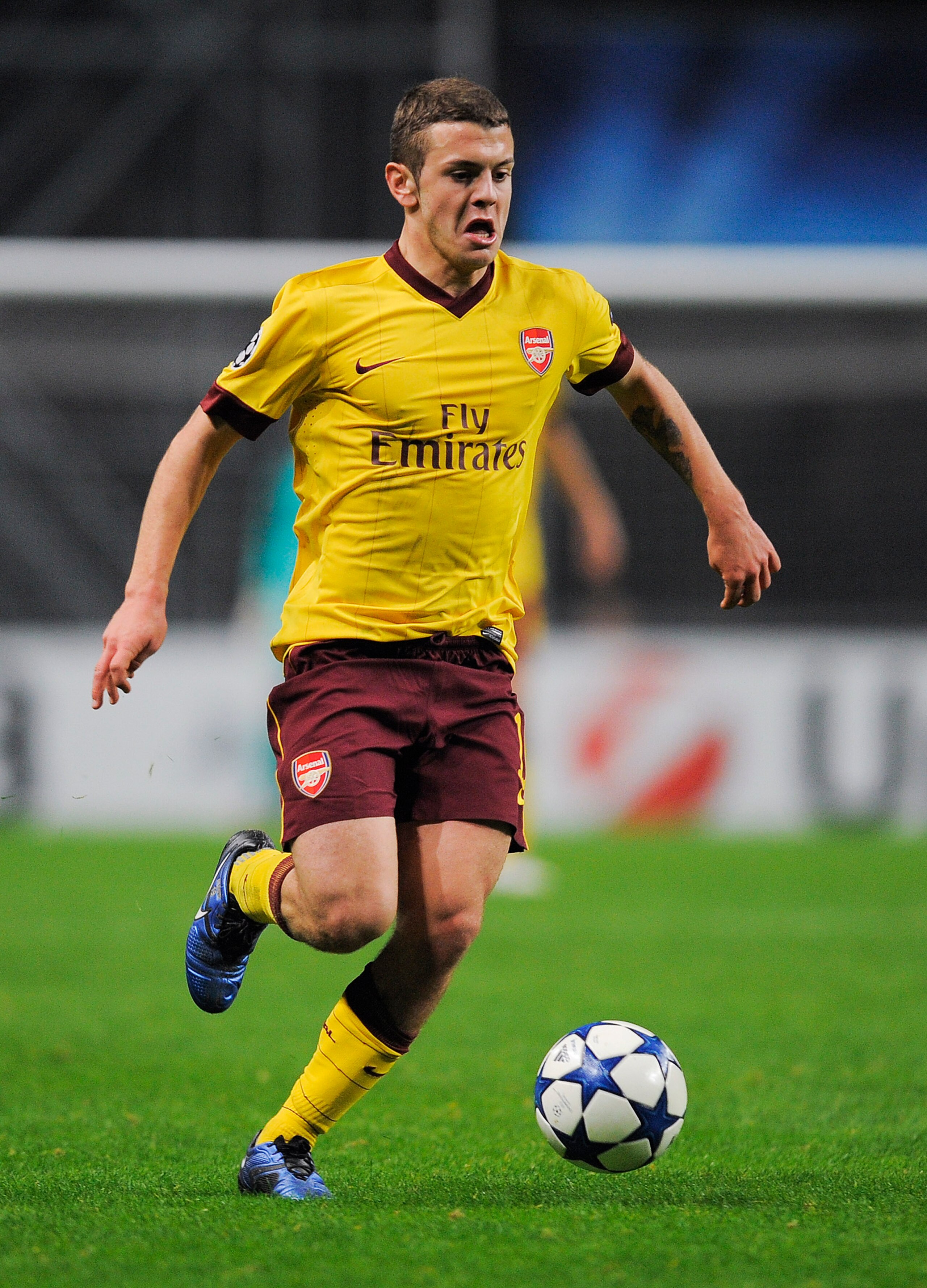 BRAGA, PORTUGAL - NOVEMBER 23:  Jack Wilshere of Arsenal in action during the UEFA Champions League Group H match between SC Braga and Arsenal at Estadio Municipal de Braga on November 23, 2010 in Braga, Portugal. SC Braga won the match 2-0.  (Photo by Da