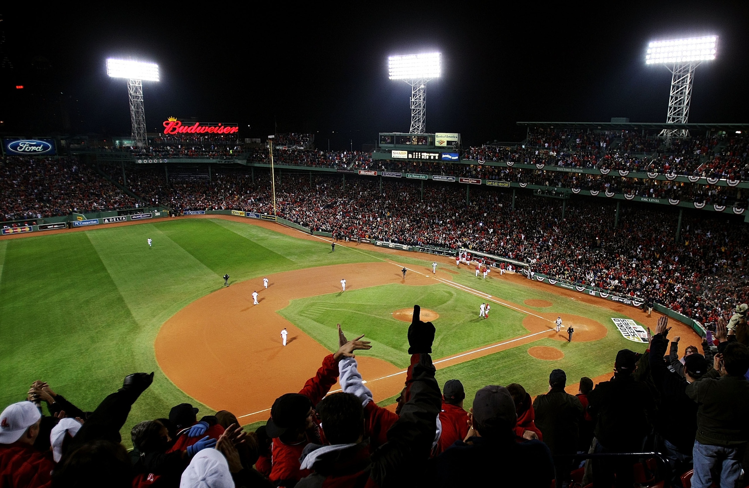 BOSTON - OCTOBER 25:  The Boston Red Sox celebrate their victory over the Colorado Rockies during Game Two of the 2007 Major League Baseball World Series at Fenway Park on October 25, 2007 in Boston, Massachusetts.  (Photo by Jed Jacobsohn/Getty Images)