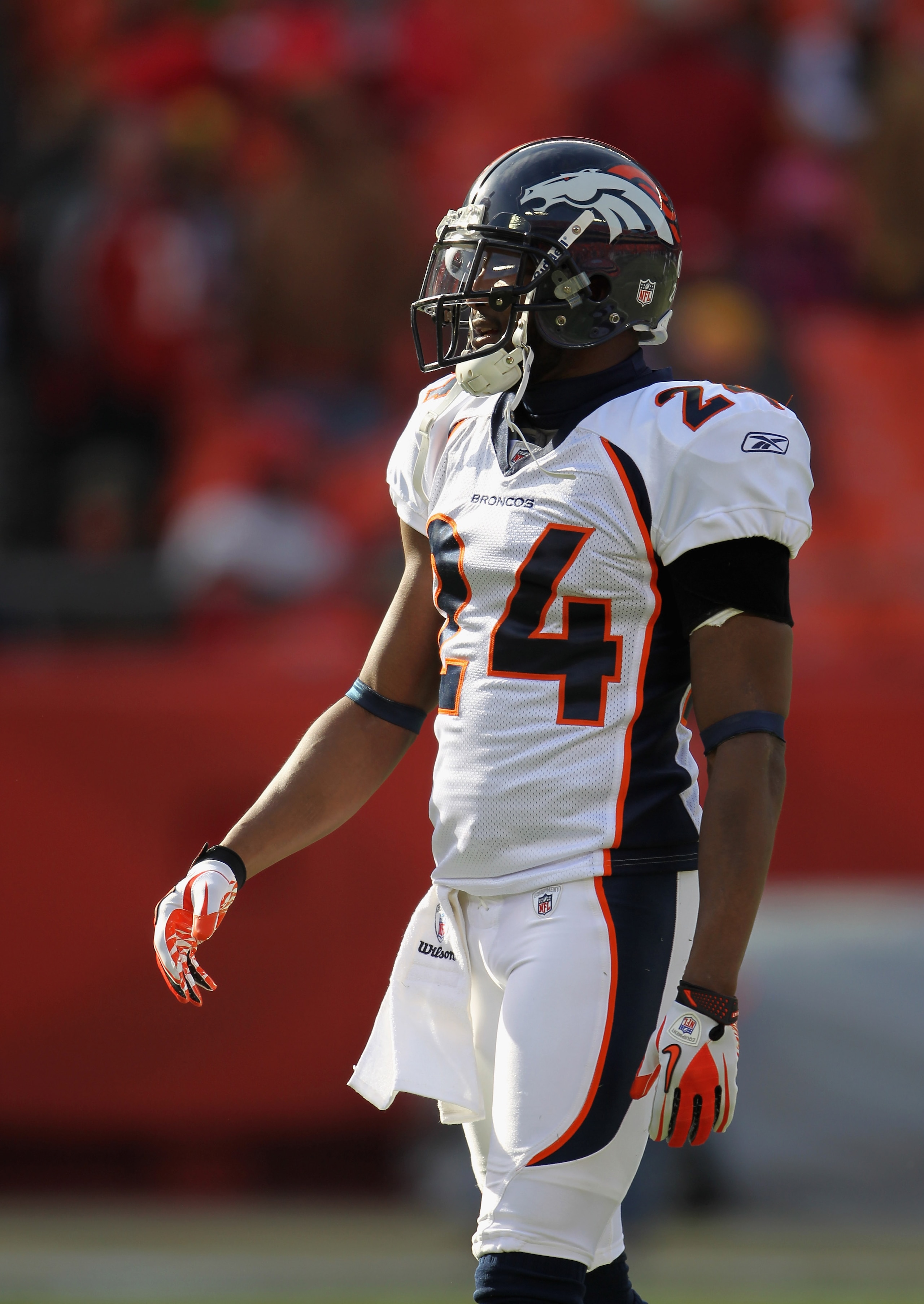 KANSAS CITY, MO - DECEMBER 05:  Champ Bailey #24 of the Denver Broncos during warm-ups prior to the start of the game against the Kansas City Chiefs on December 5, 2010 at Arrowhead Stadium in Kansas City, Missouri.  (Photo by Jamie Squire/Getty Images)