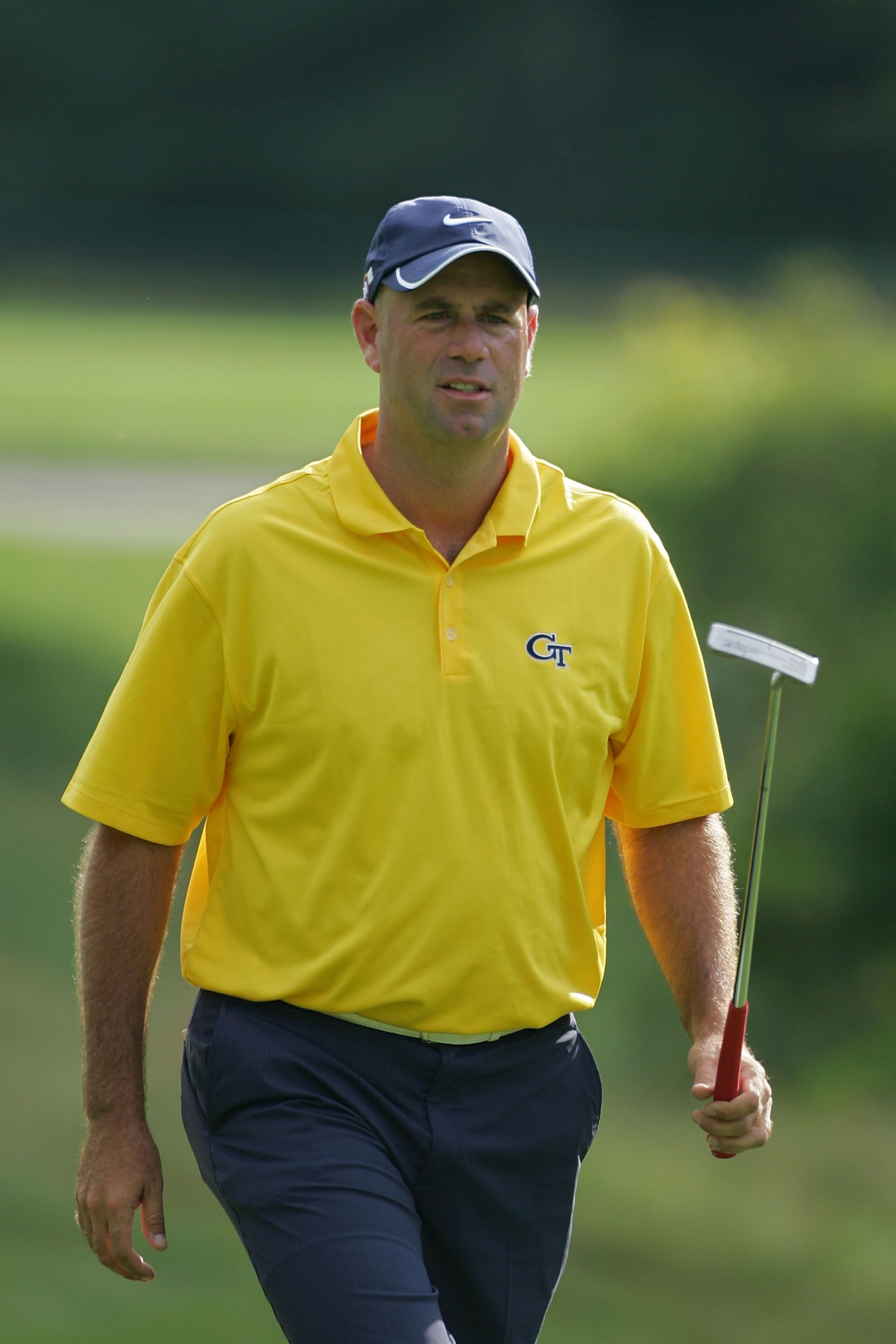 NORTON, MA - SEPTEMBER 05:  Stewart Cink of the United States wears a Georgia Tech logo during the second round of the Deutsche Bank Championship at TPC Boston held on September 5, 2009 in Norton, Massachusetts.  (Photo by Michael Cohen/Getty Images)
