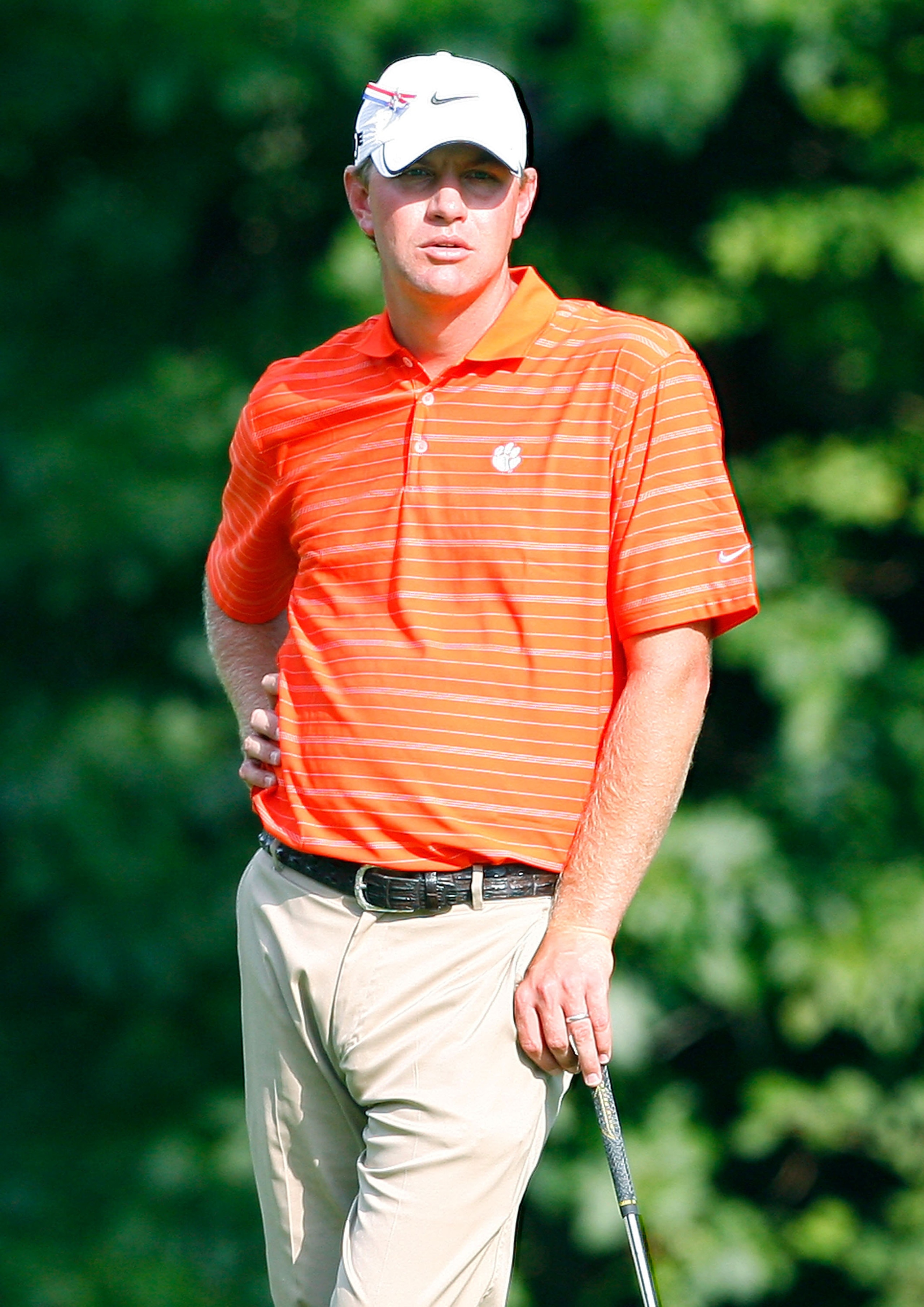 NORTON, MA - SEPTEMBER 5:  Lucas Glovers sports Clemson University shirt during the second round of the Deutsche Bank Championship held at TPC Boston on September 5, 2009 in Norton, Massachusetts. (Photo by Jim Rogash/Getty Images)