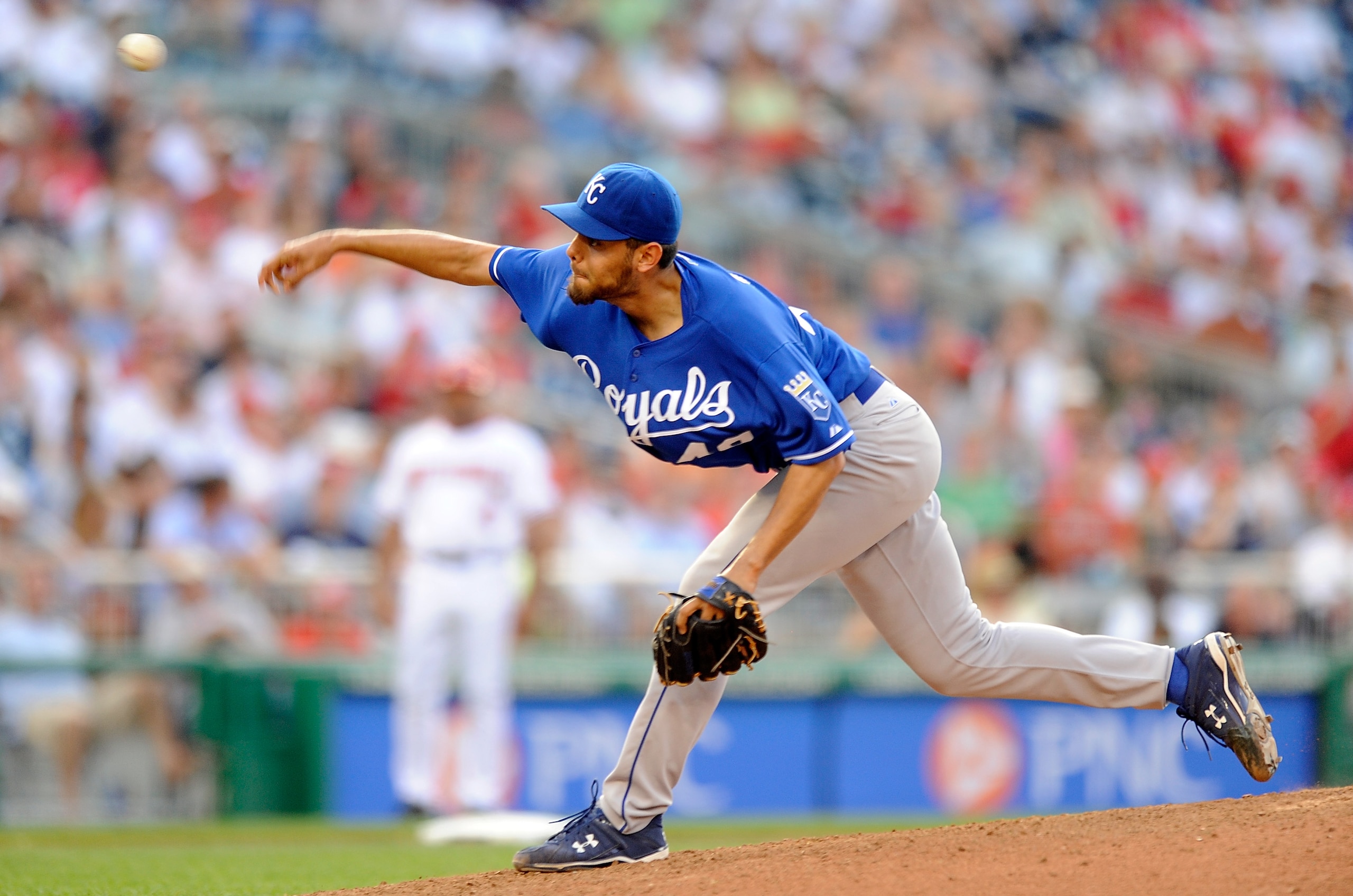 WASHINGTON - JUNE 23:  Joakim Soria #48 of the Kansas City Royals pitches against the Washington Nationals at Nationals Park on June 23, 2010 in Washington, DC.  (Photo by Greg Fiume/Getty Images)