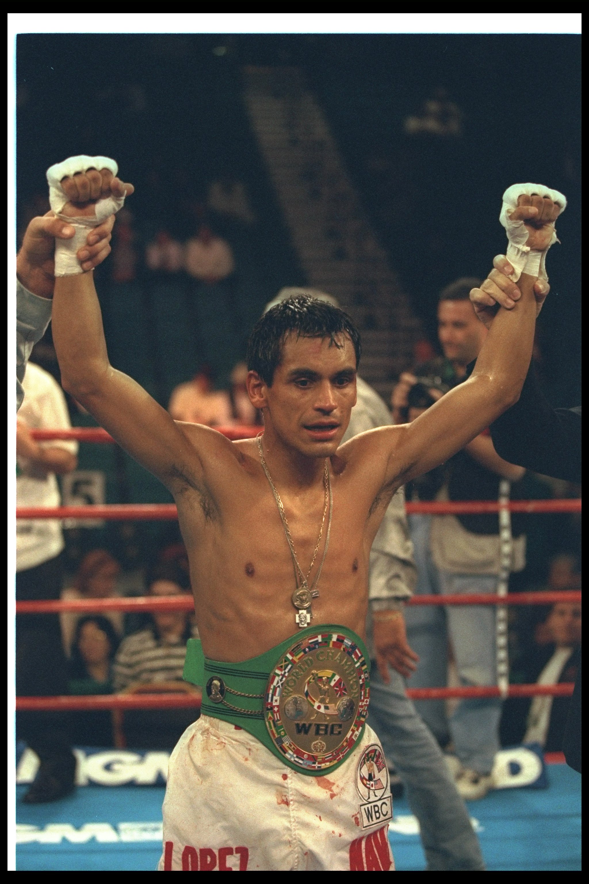 9 Nov 1996:  Ricardo Lopez celebrates after a bout against Morgan Nduma at the MGM Grand Hotel in Las Vegas, Nevada.  Lopez won the fight with a TKO in the sixth round. Mandatory Credit: Al Bello  /Allsport
