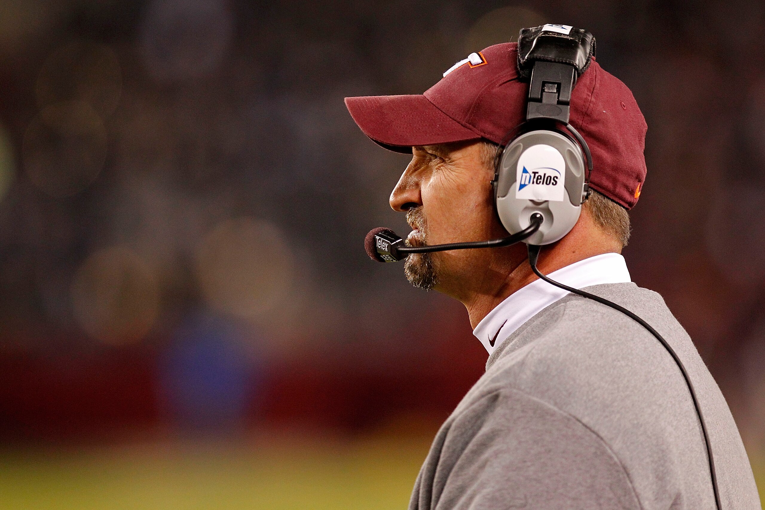 BLACKSBURG, VA - NOVEMBER 04: Defensive coordinator Bud Foster of the Virginia Tech Hokies watches from the sidelines against the Georgia Tech Yellow Jackets at Lane Stadium on November 4, 2010 in Blacksburg, Virginia.  (Photo by Geoff Burke/Getty Images)