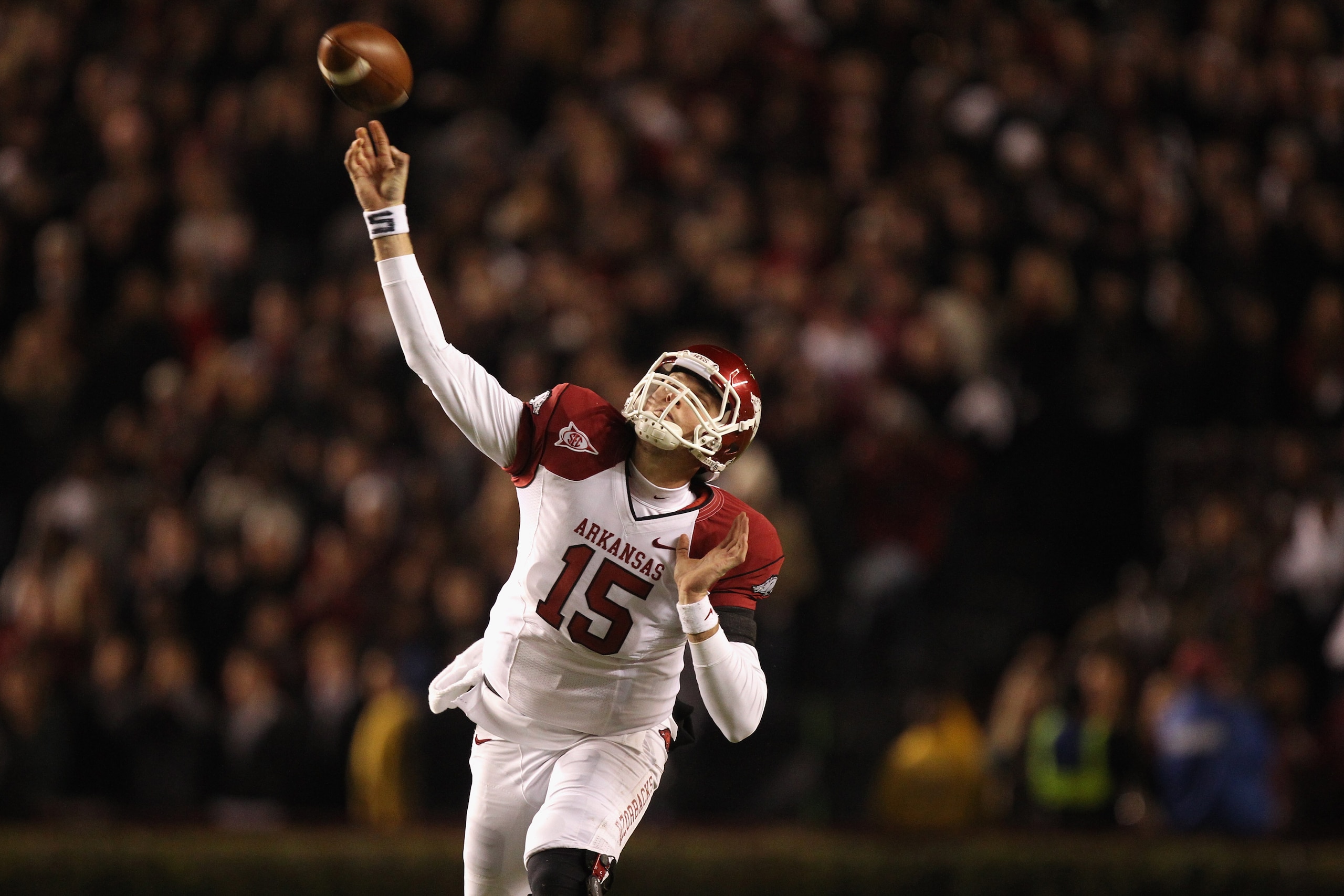 COLUMBIA, SC - NOVEMBER 06: Ryan Mallett #15 of the Arkansas Razorbacks against the South Carolina Gamecocks during their game at Williams-Brice Stadium on November 6, 2010 in Columbia, South Carolina. (Photo by Streeter Lecka/Getty Images) COLUMBIA, SC - NOVEMBER 06: Ryan Mallett #15 of the Arkansas Razorbacks against the South Carolina Gamecocks during their game at Williams-Brice Stadium on November 6, 2010 in Columbia, South Carolina. (Photo by Streeter Lecka/Getty Images)