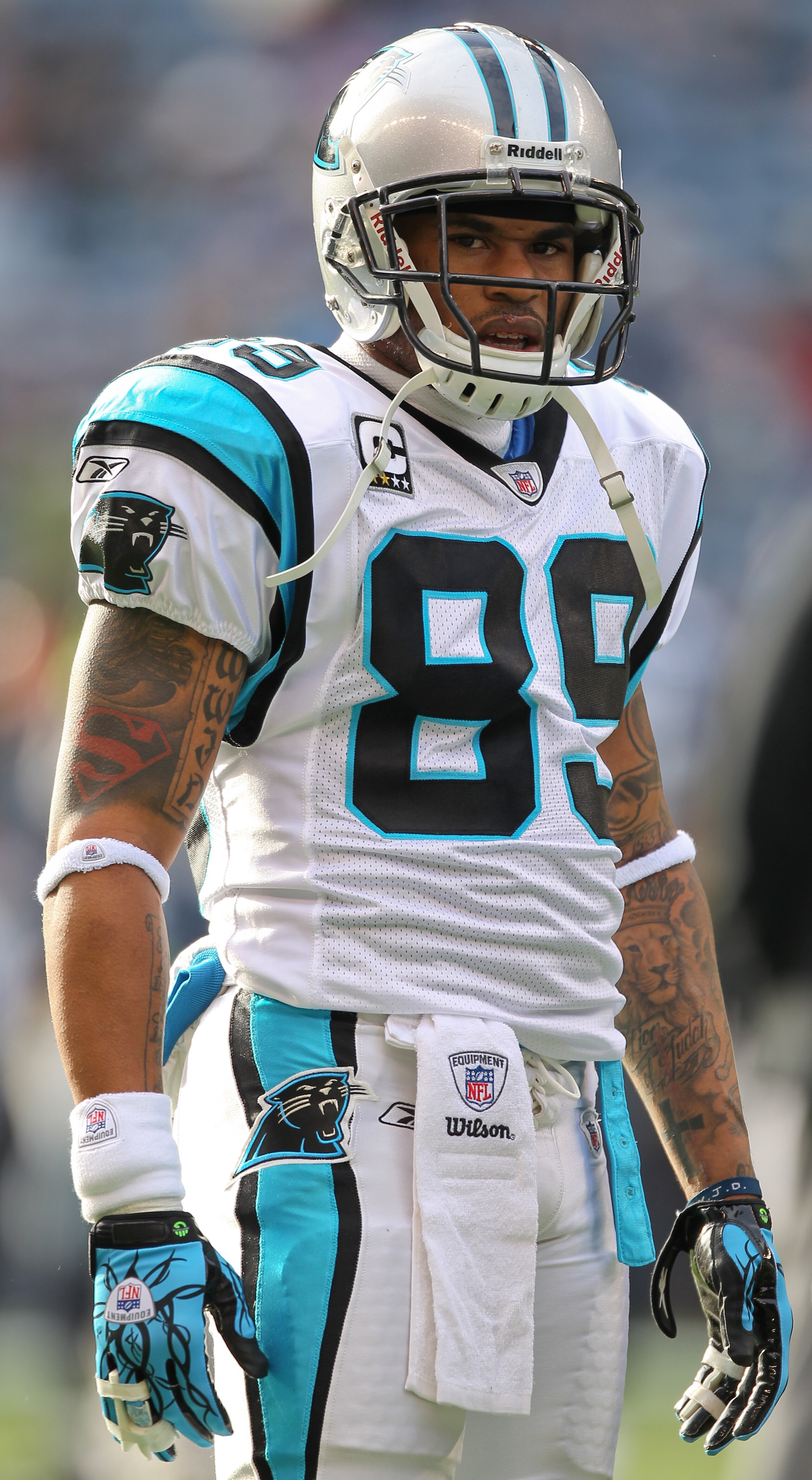 SEATTLE - DECEMBER 05:  Wide receiver Steve Smith #89 of the Carolina Panthers looks on during warmups prior to the game against the Seattle Seahawks at Qwest Field on December 5, 2010 in Seattle, Washington. The Seahawks won, 31-14. (Photo by Otto Greule