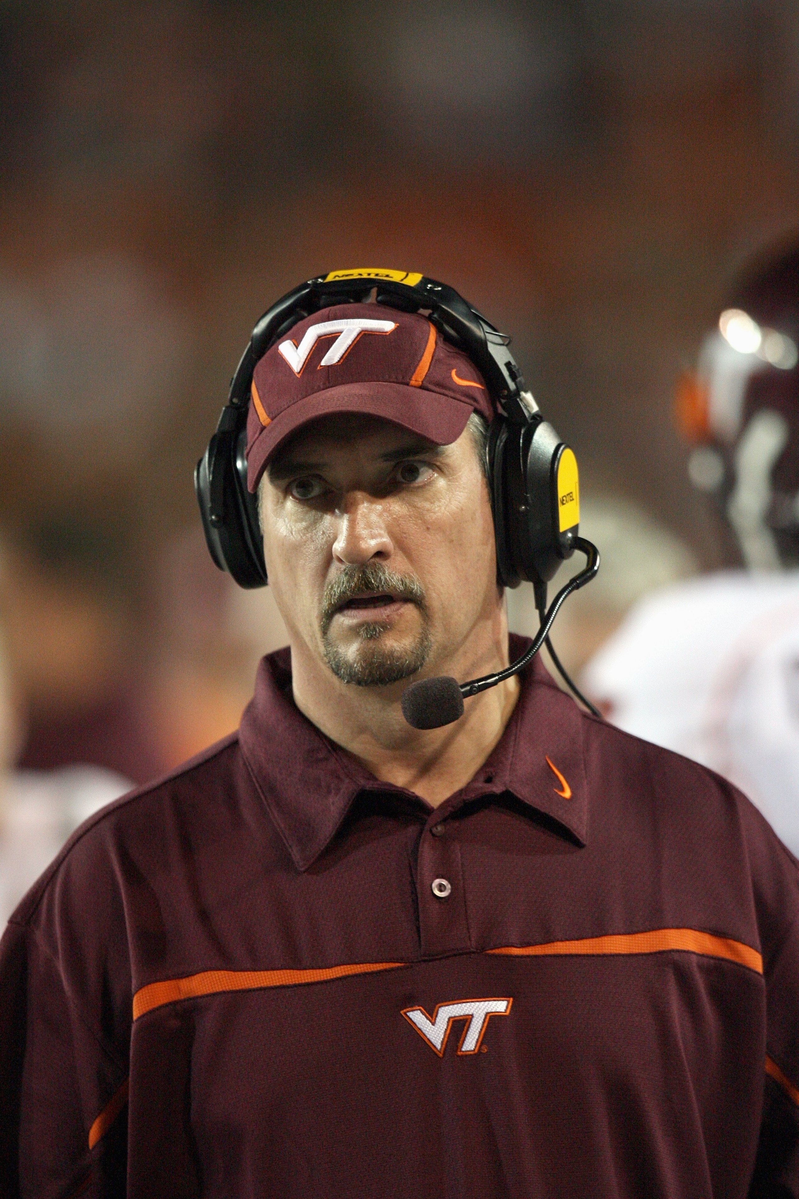 MIAMI - NOVEMBER 4: Defensive Coordinator and Inside Linebackers Coach Bud Foster Virginia Tech Hokies looks on during the game against the Miami Hurricanes on November 4, 2006 at Orange Bowl Stadium in Miami, Florida. (Photo by Doug Benc/Getty Images)