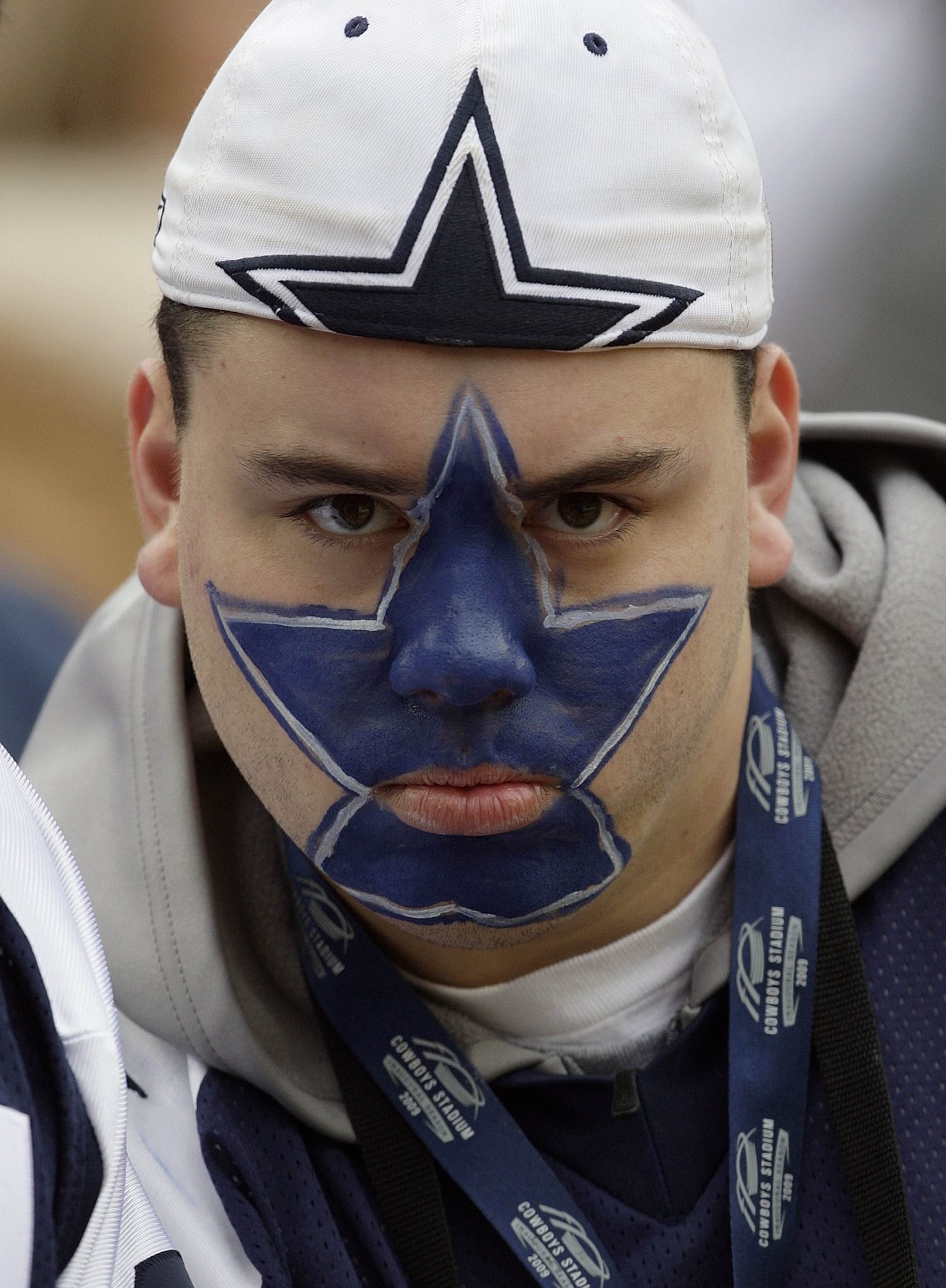 KANSAS CITY, MO - OCTOBER 11:  A fan of the Dallas Cowboys shows his support during the NFL game against the Kansas City Chiefs at Arrowhead Stadiumin on October 11, 2009 Kansas City, Missouri. The Cowboys defeated the Chiefs 26-20 in overtime. (Photo by 