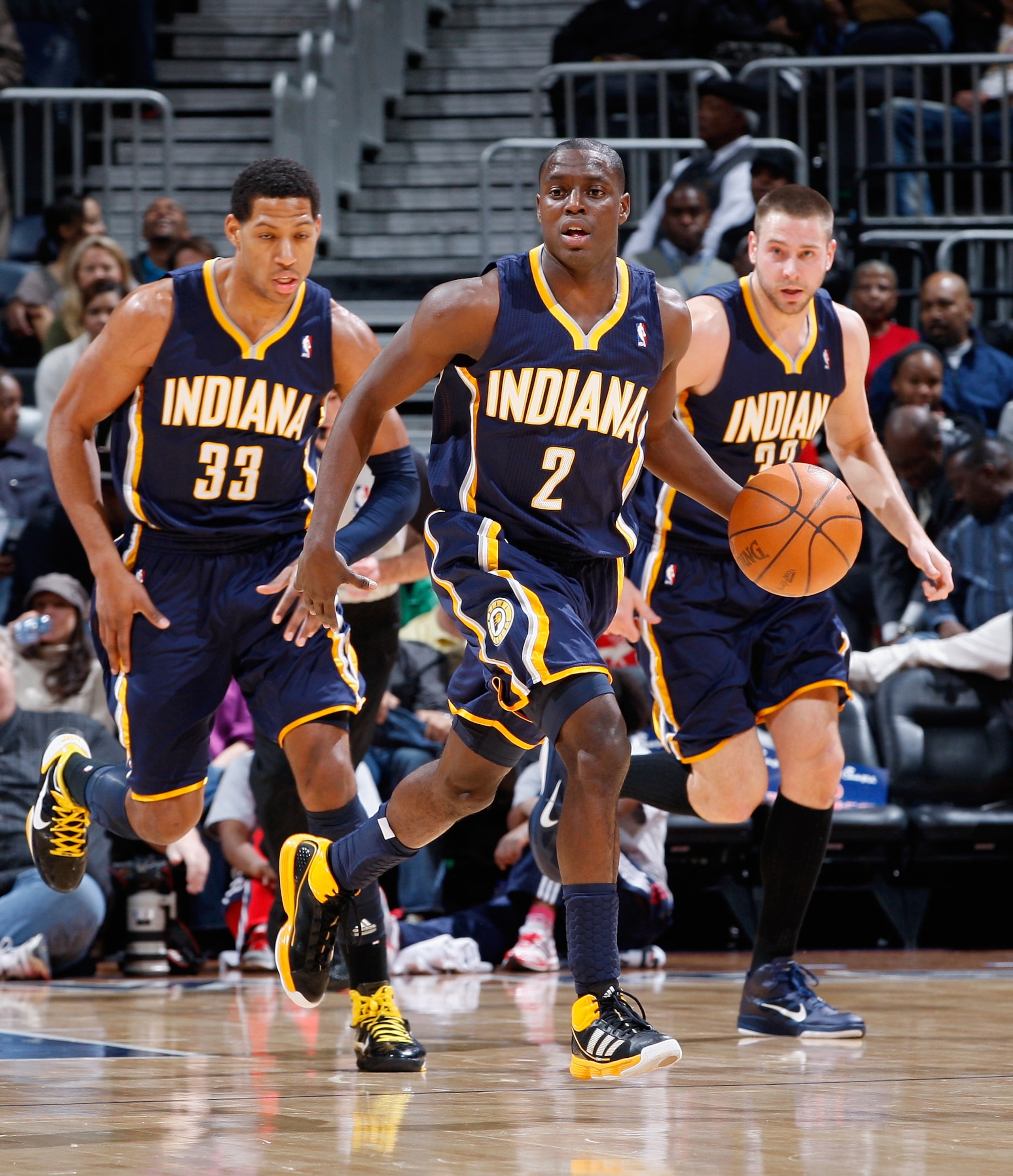 ATLANTA, GA - DECEMBER 11:  Darren Collison #2 of the Indiana Pacers against the Atlanta Hawks at Philips Arena on December 11, 2010 in Atlanta, Georgia.  NOTE TO USER: User expressly acknowledges and agrees that, by downloading and/or using this Photogra