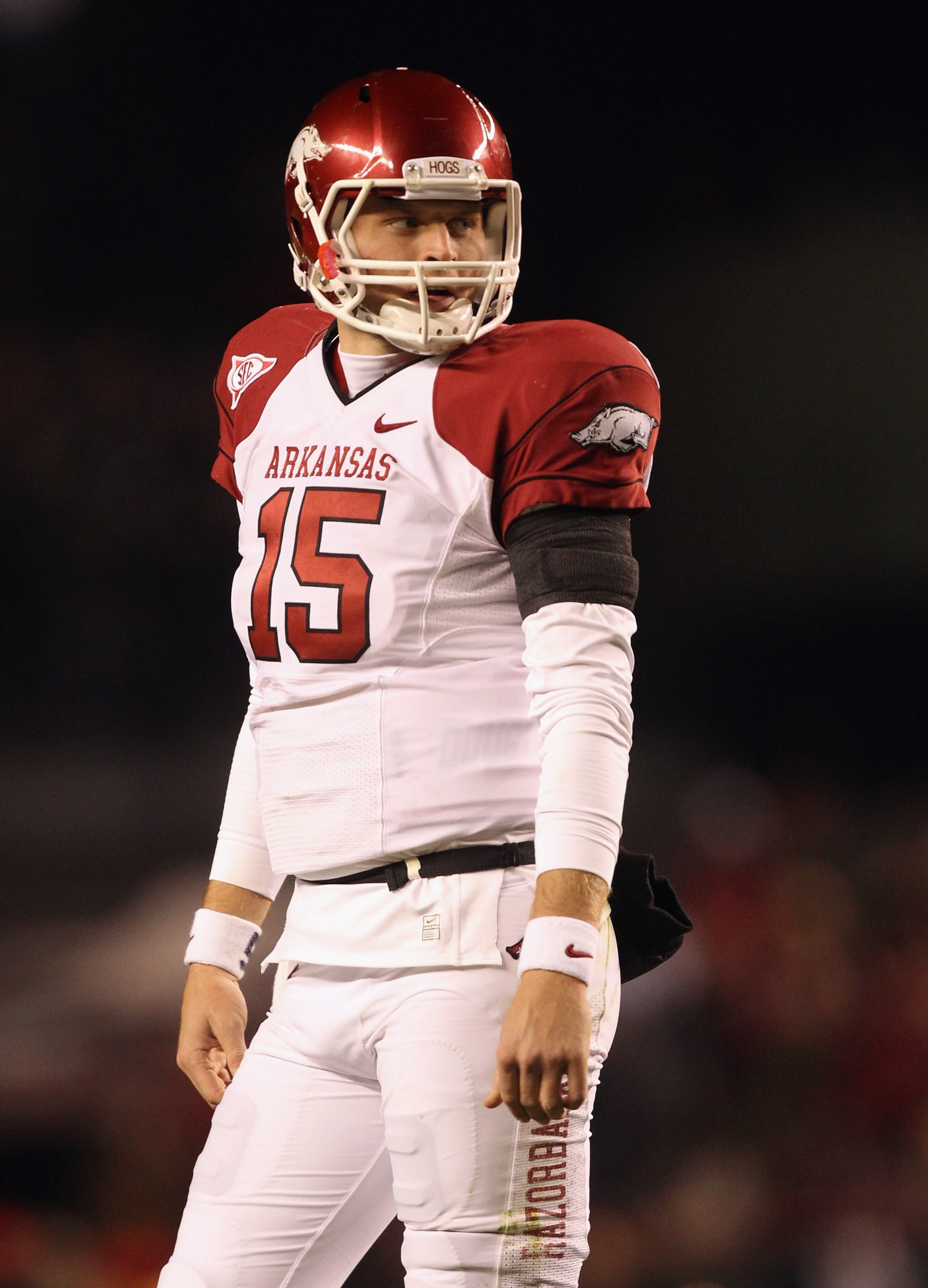 COLUMBIA, SC - NOVEMBER 06: Ryan Mallett #15 of the Arkansas Razorbacks against the South Carolina Gamecocks during their game at Williams-Brice Stadium on November 6, 2010 in Columbia, South Carolina. (Photo by Streeter Lecka/Getty Images) COLUMBIA, SC - NOVEMBER 06: Ryan Mallett #15 of the Arkansas Razorbacks against the South Carolina Gamecocks during their game at Williams-Brice Stadium on November 6, 2010 in Columbia, South Carolina. (Photo by Streeter Lecka/Getty Images)