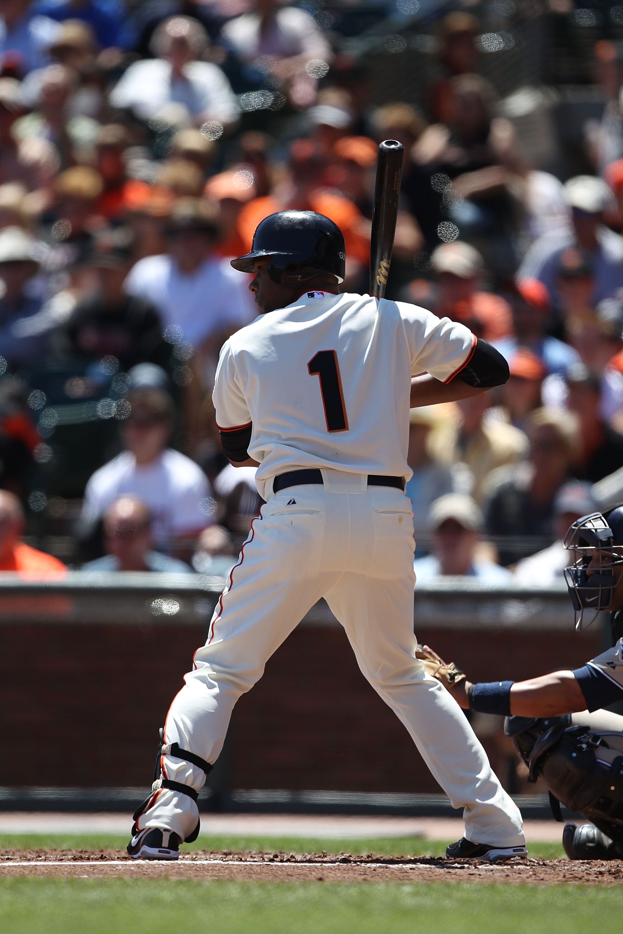 SAN FRANCISCO - AUGUST 15:  Jose Guillen #1 of the San Francisco Giants in action against the San Diego Padres during an MLB game at AT&T Park on August 15, 2010 in San Francisco, California.  (Photo by Jed Jacobsohn/Getty Images)