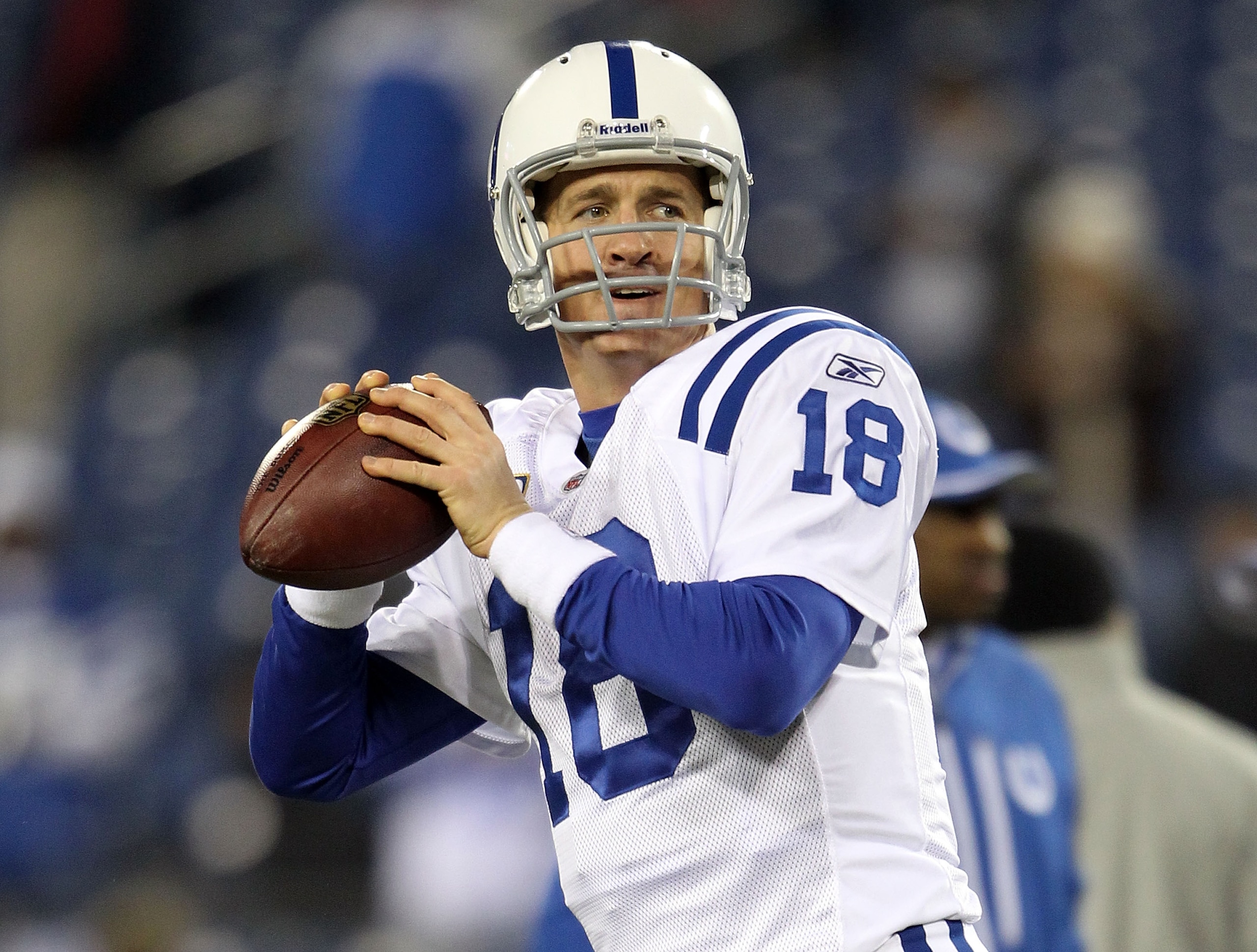 NASHVILLE, TN - DECEMBER 09:  Peyton Manning #18 of the Indianapolis Colts throws a pass before the NFL game against the Tennessee Titans  at LP Field on December 9, 2010 in Nashville, Tennessee.  (Photo by Andy Lyons/Getty Images)