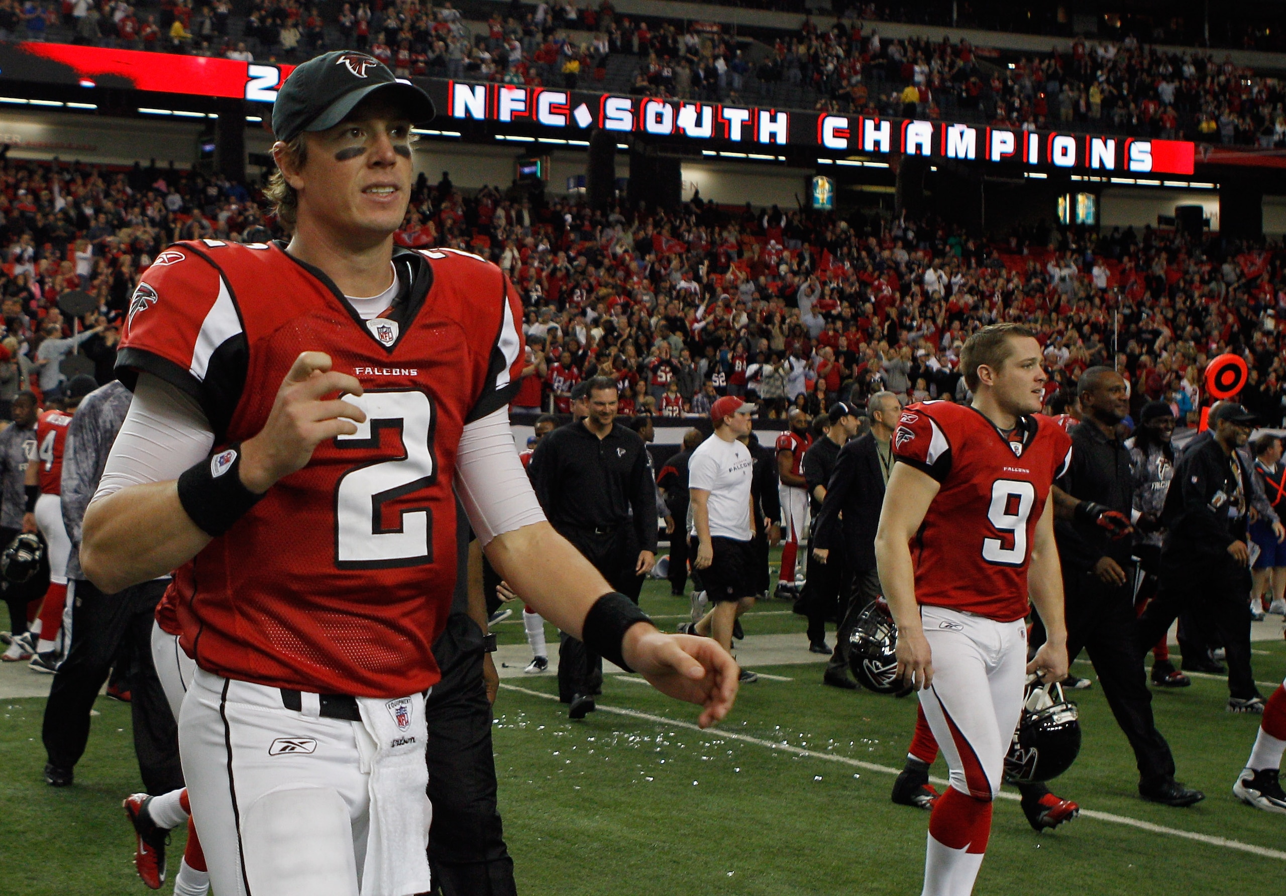 ATLANTA, GA - JANUARY 02:  Quarterback Matt Ryan #2 of the Atlanta Falcons walks to the field after the Falcons defeated the Carolina Panthers  31-10 at the Georgia Dome on January 2, 2011 in Atlanta, Georgia.  (Photo by Scott Halleran/Getty Images)