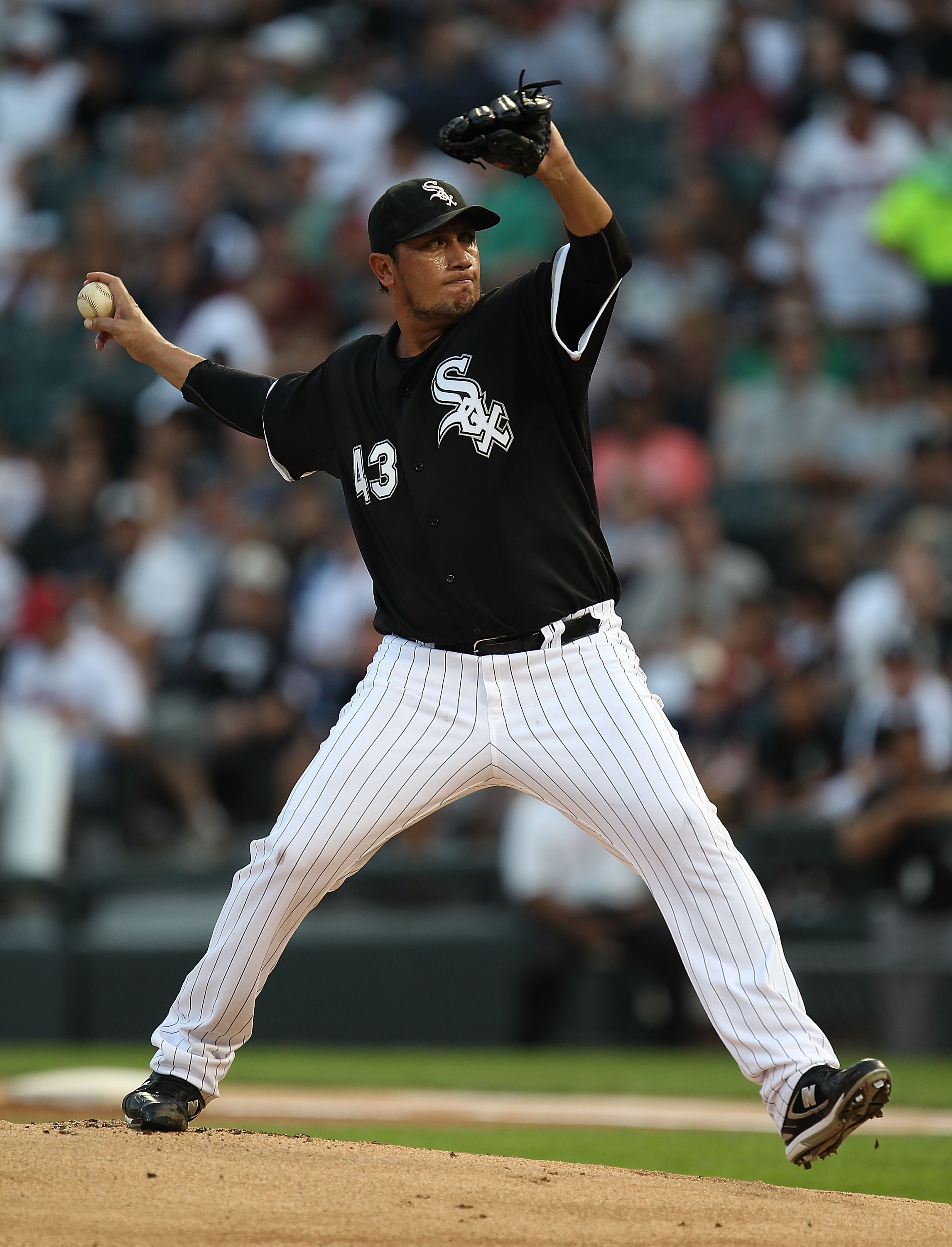 CHICAGO - AUGUST 10: Starting pitcher Freddy Garcia #43 of the Chicago White Sox delivers the ball against the Minnesota Twins at U.S. Cellular Field on August 10, 2010 in Chicago, Illinois. (Photo by Jonathan Daniel/Getty Images)