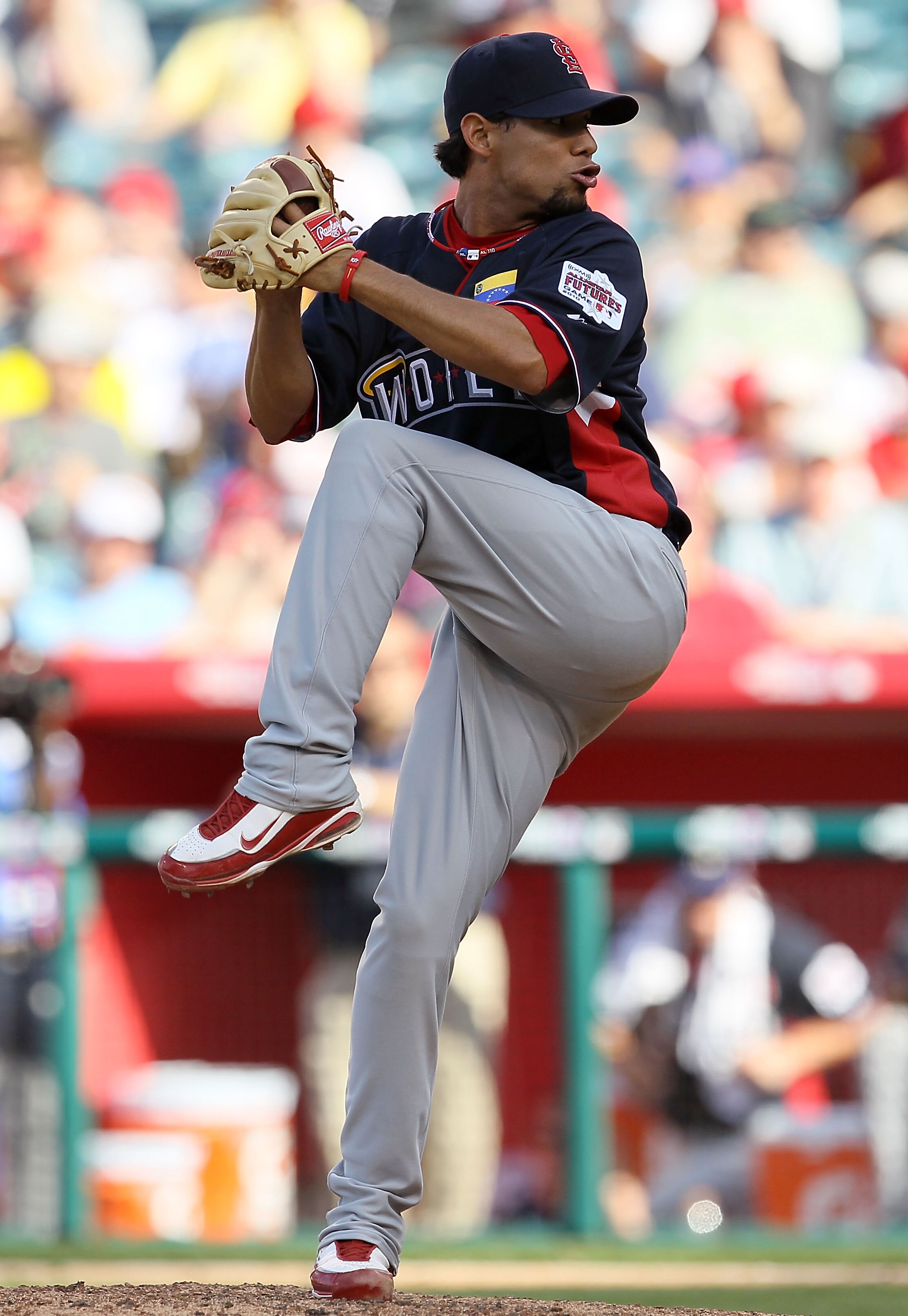 ANAHEIM, CA - JULY 11:  World Futures All-Star Stolmy Pimentel #45 of the Boston Red Sox throws a pitch during the 2010 XM All-Star Futures Game at Angel Stadium of Anaheim on July 11, 2010 in Anaheim, California.  (Photo by Stephen Dunn/Getty Images)