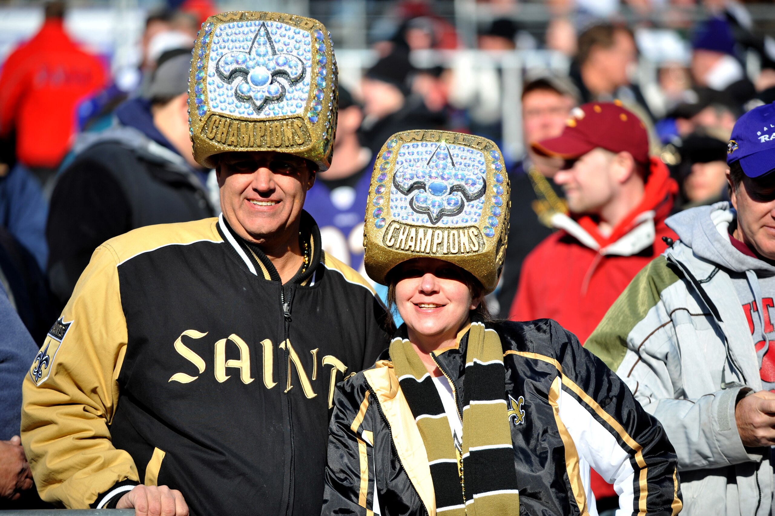 BALTIMORE, MD - DECEMBER 19: Fans of the New Orleans Saints cheer against the Baltimore Ravens at M&T Bank Stadium on December 19, 2010 in Baltimore, Maryland. The Ravens defeated the Saints 30-24. (Photo by Larry French/Getty Images) BALTIMORE, MD - DECEMBER 19: Fans of the New Orleans Saints cheer against the Baltimore Ravens at M&T Bank Stadium on December 19, 2010 in Baltimore, Maryland. The Ravens defeated the Saints 30-24. (Photo by Larry French/Getty Images)