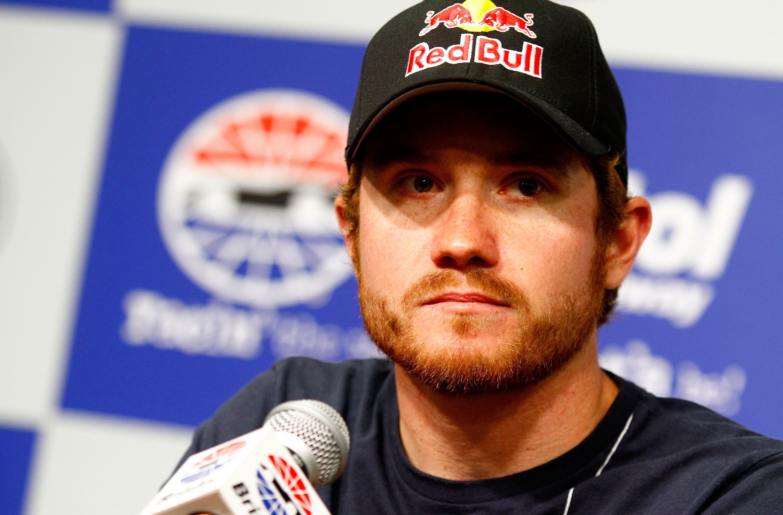 BRISTOL, TN - AUGUST 21:  NASCAR driver Brian Vickers speaks to the media prior to the NASCAR Sprint Cup Series IRWIN Tools Night Race at Bristol Motor Speedway on August 21, 2010 in Bristol, Tennessee.  (Photo by Jason Smith/Getty Images)