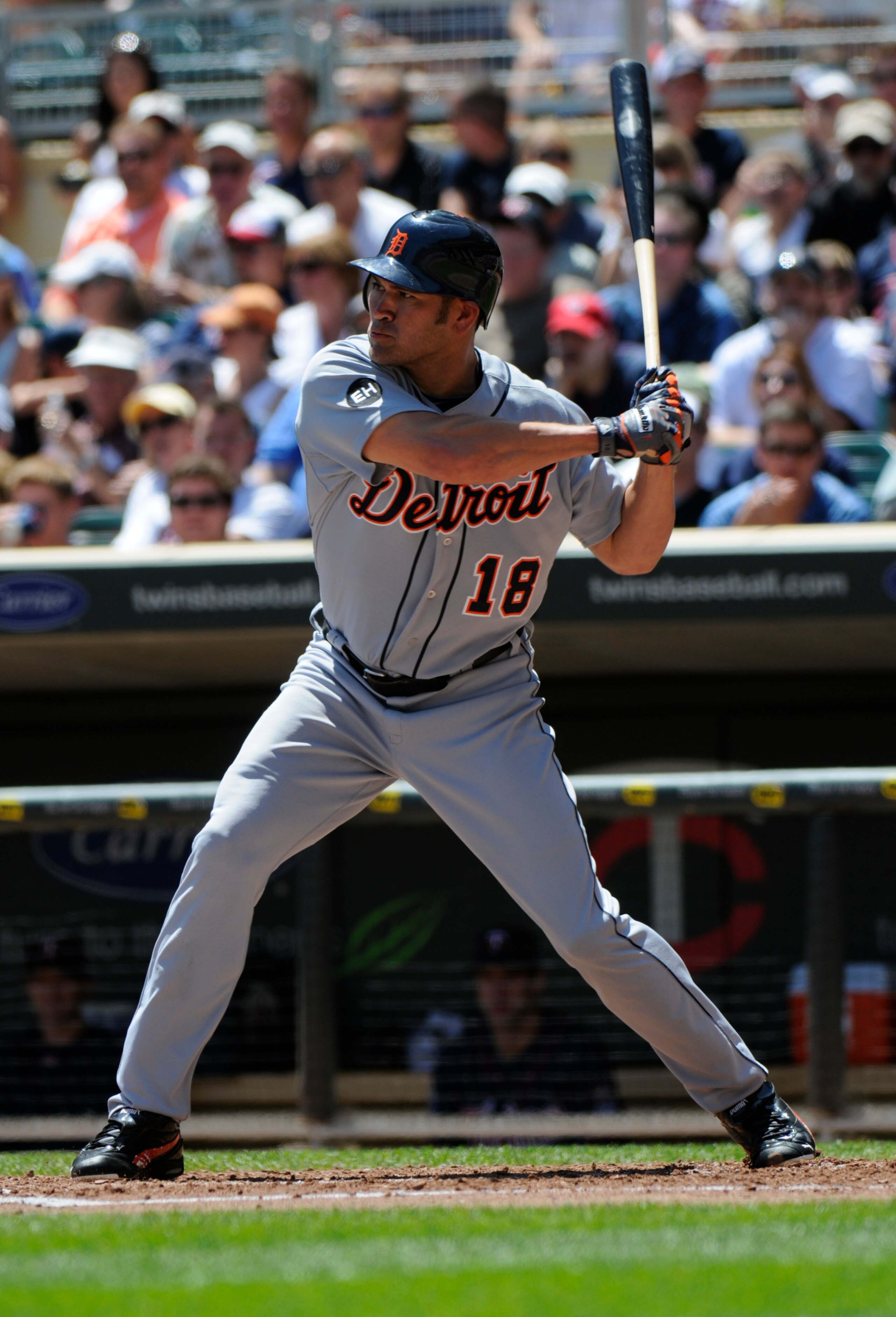 MINNEAPOLIS, MN - JUNE 30: Johnny Damon #18 of the Detroit Tigers bats in the fourth inning against the Minnesota Twins during their game on June 30, 2010 at Target Field in Minneapolis, Minnesota. Twins won 5-1. (Photo by Hannah Foslien /Getty Images)