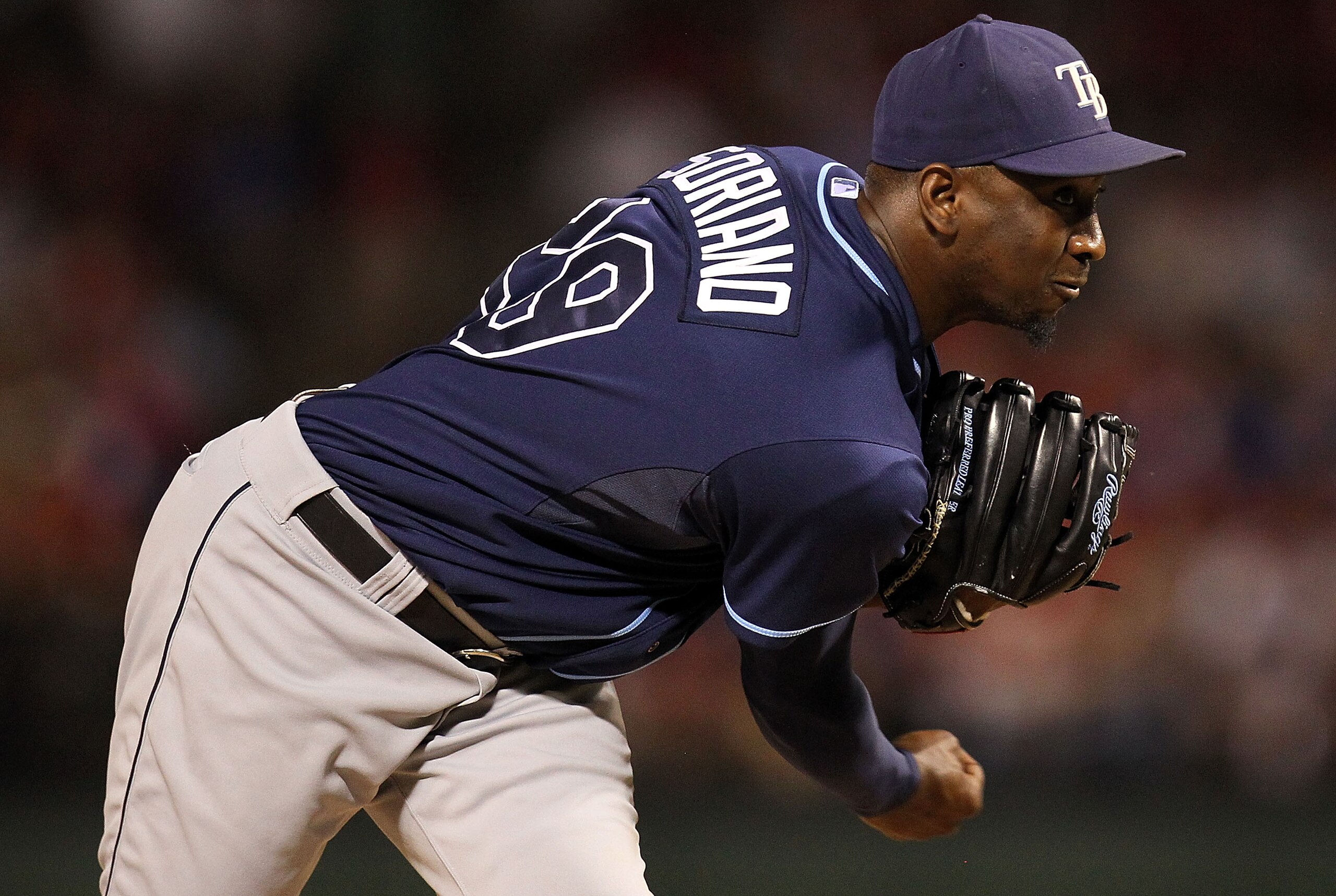 ARLINGTON, TX - OCTOBER 09: Pitcher Rafael Soriano #29 of the Tampa Bay Rays throws against the Texas Rangers during game 3 of the ALDS at Rangers Ballpark in Arlington on October 9, 2010 in Arlington, Texas. (Photo by Ronald Martinez/Getty Images) ARLINGTON, TX - OCTOBER 09: Pitcher Rafael Soriano #29 of the Tampa Bay Rays throws against the Texas Rangers during game 3 of the ALDS at Rangers Ballpark in Arlington on October 9, 2010 in Arlington, Texas. (Photo by Ronald Martinez/Getty Images)