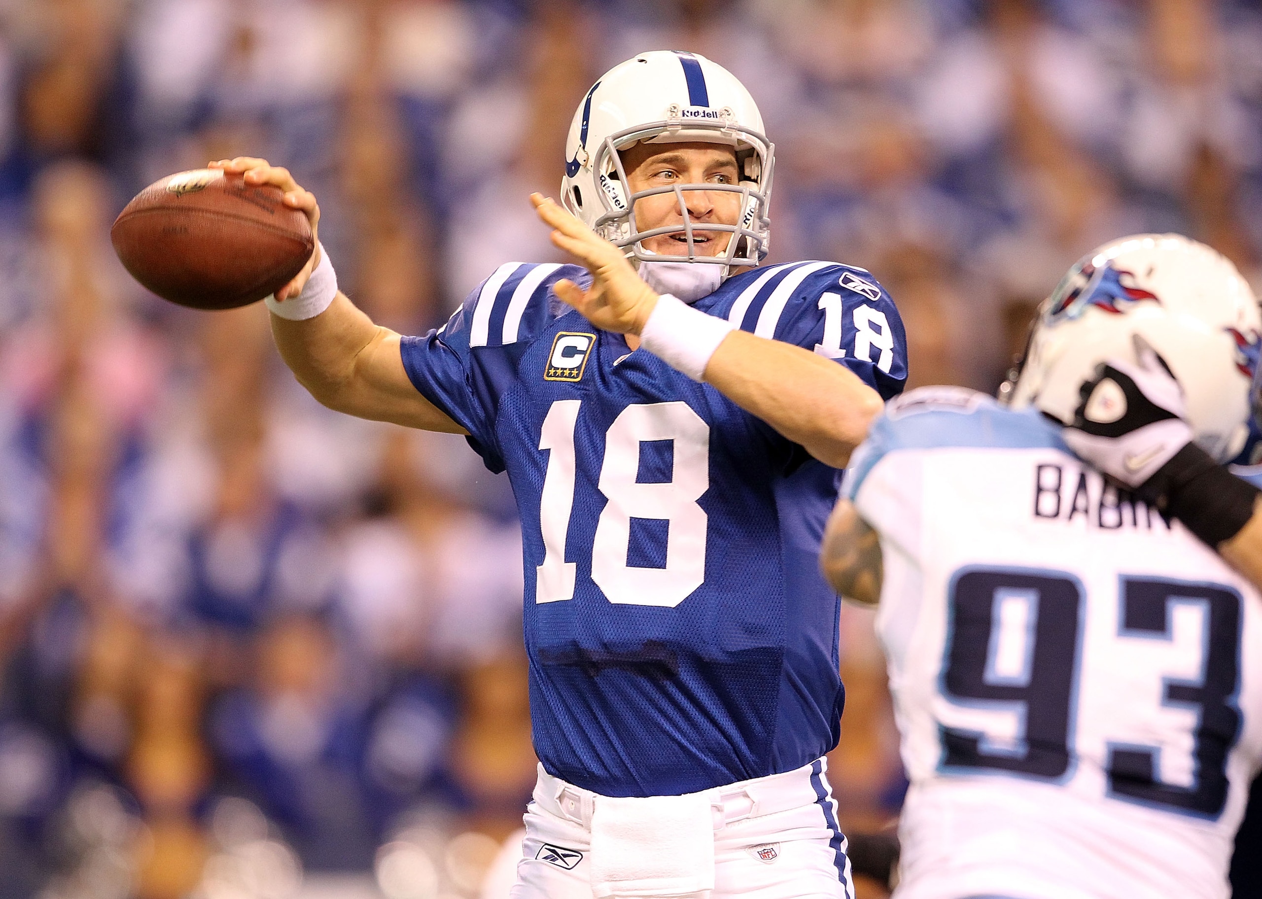 INDIANAPOLIS - JANUARY 02: Peyton Manning #18 of the Indianapolis Colts throws a pass during NFL game against the Tennessee Titans at Lucas Oil Stadium on January 2, 2011 in Indianapolis, Indiana. (Photo by Andy Lyons/Getty Images) INDIANAPOLIS - JANUARY 02: Peyton Manning #18 of the Indianapolis Colts throws a pass during NFL game against the Tennessee Titans at Lucas Oil Stadium on January 2, 2011 in Indianapolis, Indiana. (Photo by Andy Lyons/Getty Images)
