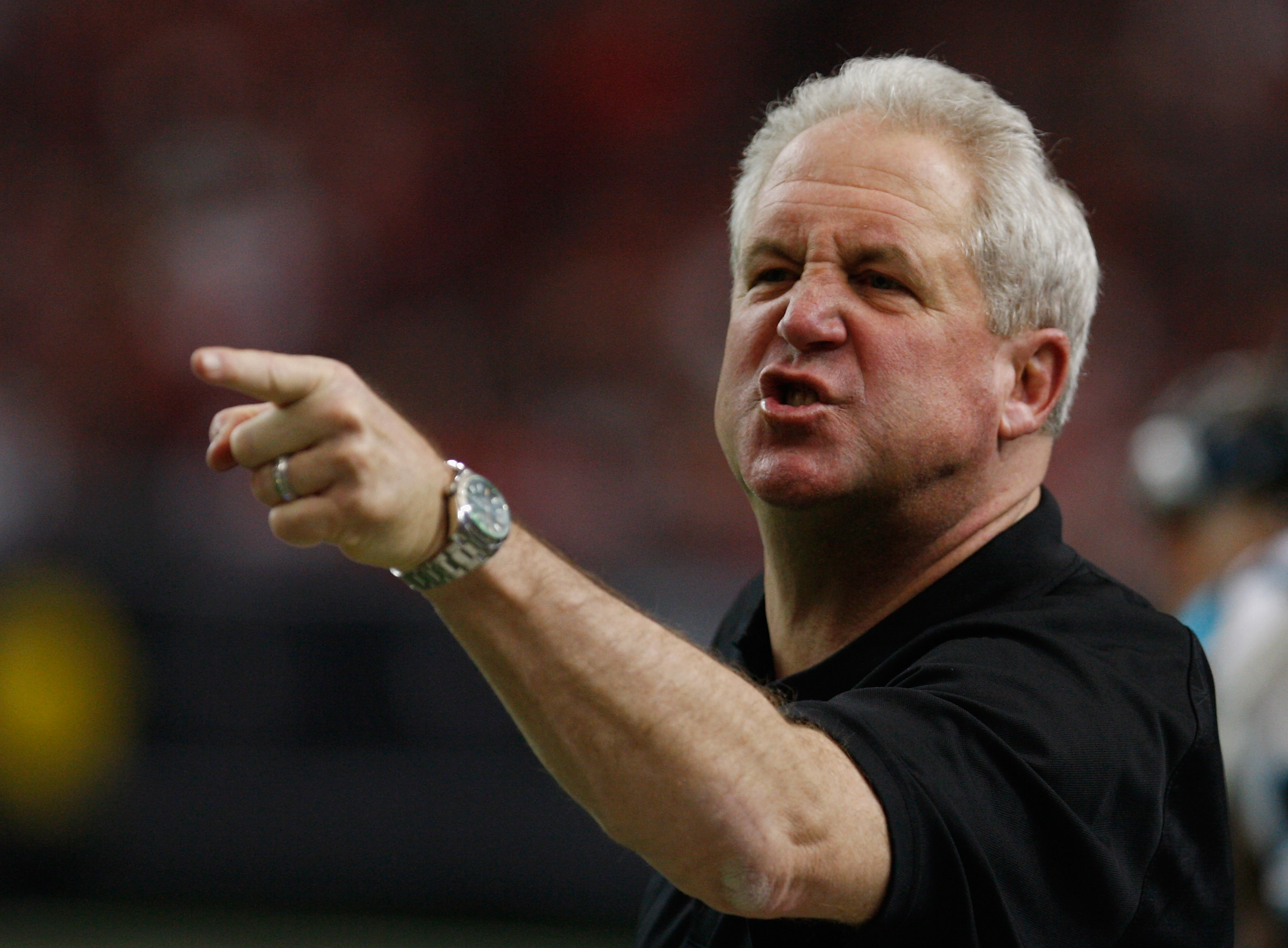 Carolina Panther head coach John Fox watches replay in Jacksonville