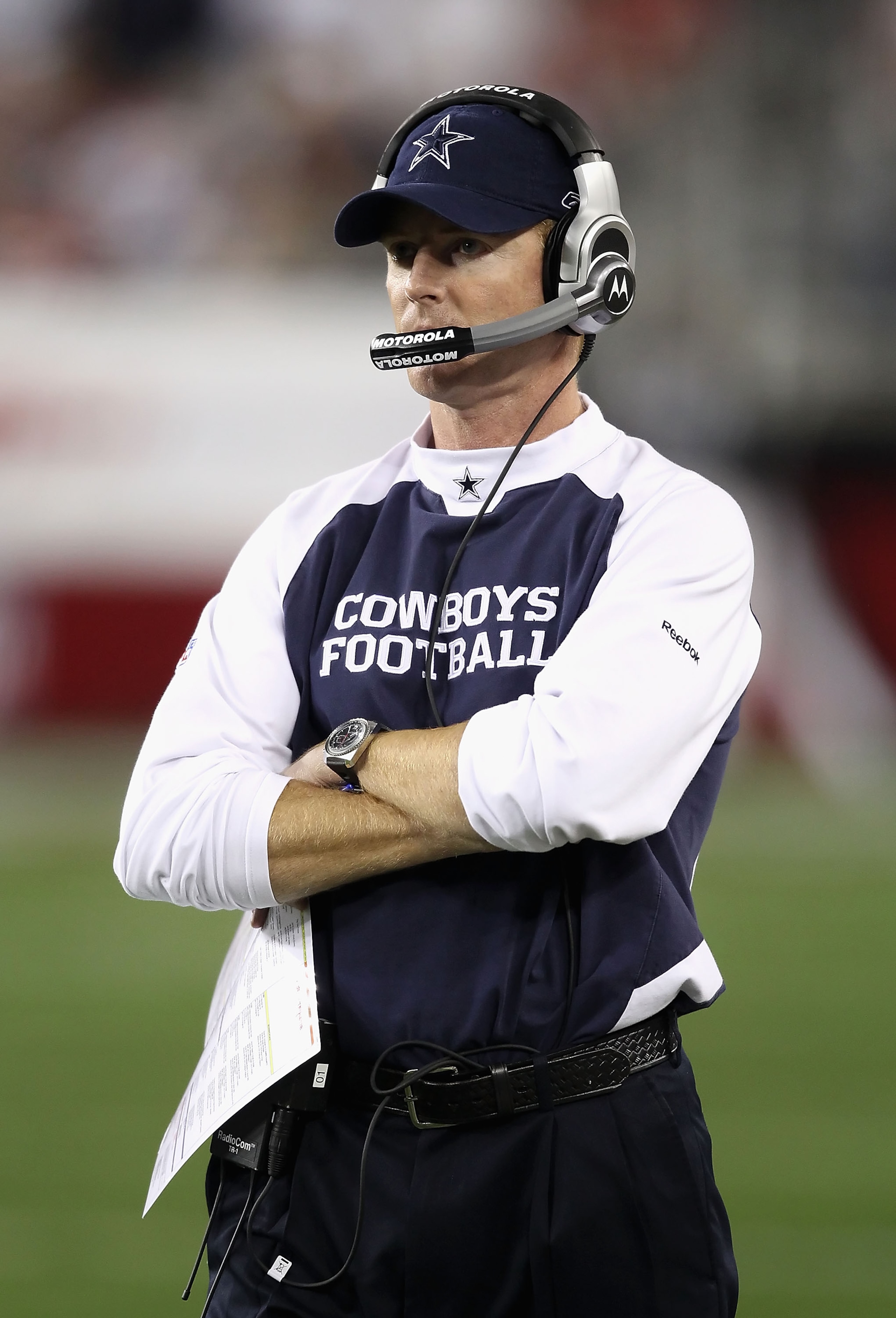 GLENDALE, AZ - DECEMBER 25:  Head coach Jason Garrett of the Dallas Cowboys watches from the sidelines during the NFL game against the Arizona Cardinals at the University of Phoenix Stadium on December 25, 2010 in Glendale, Arizona. The Cardinals defeated