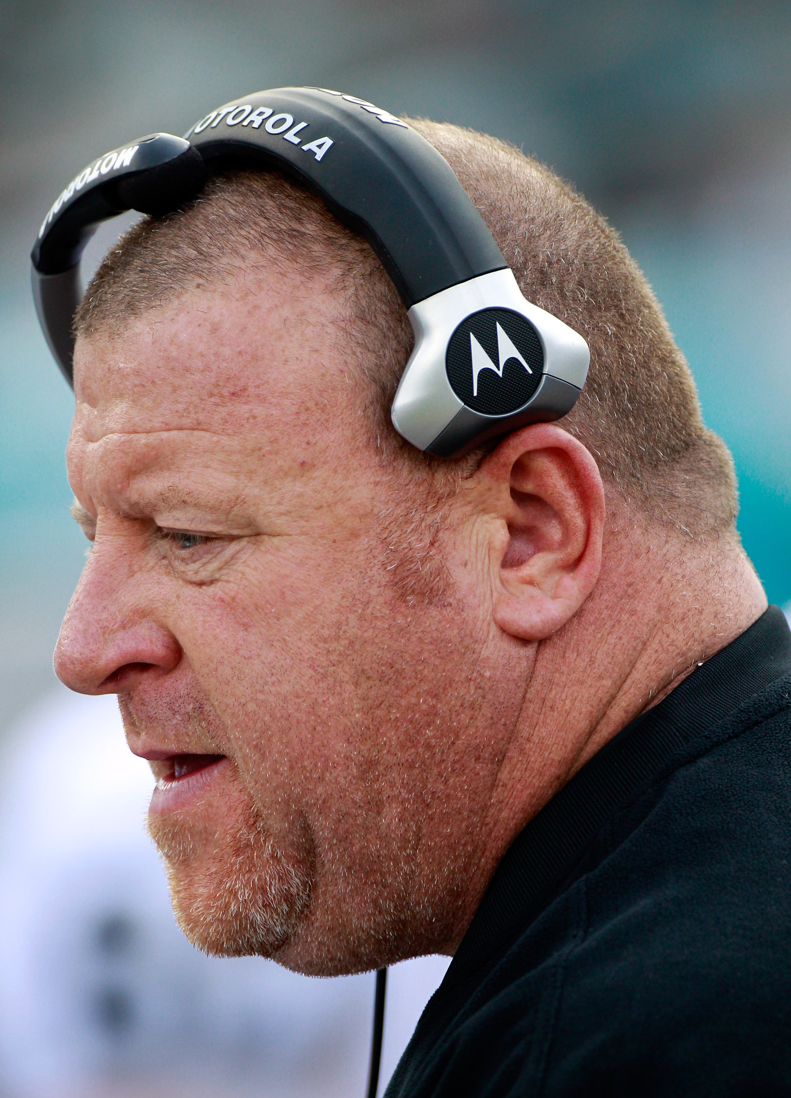 Carolina Panther head coach John Fox watches replay in Jacksonville