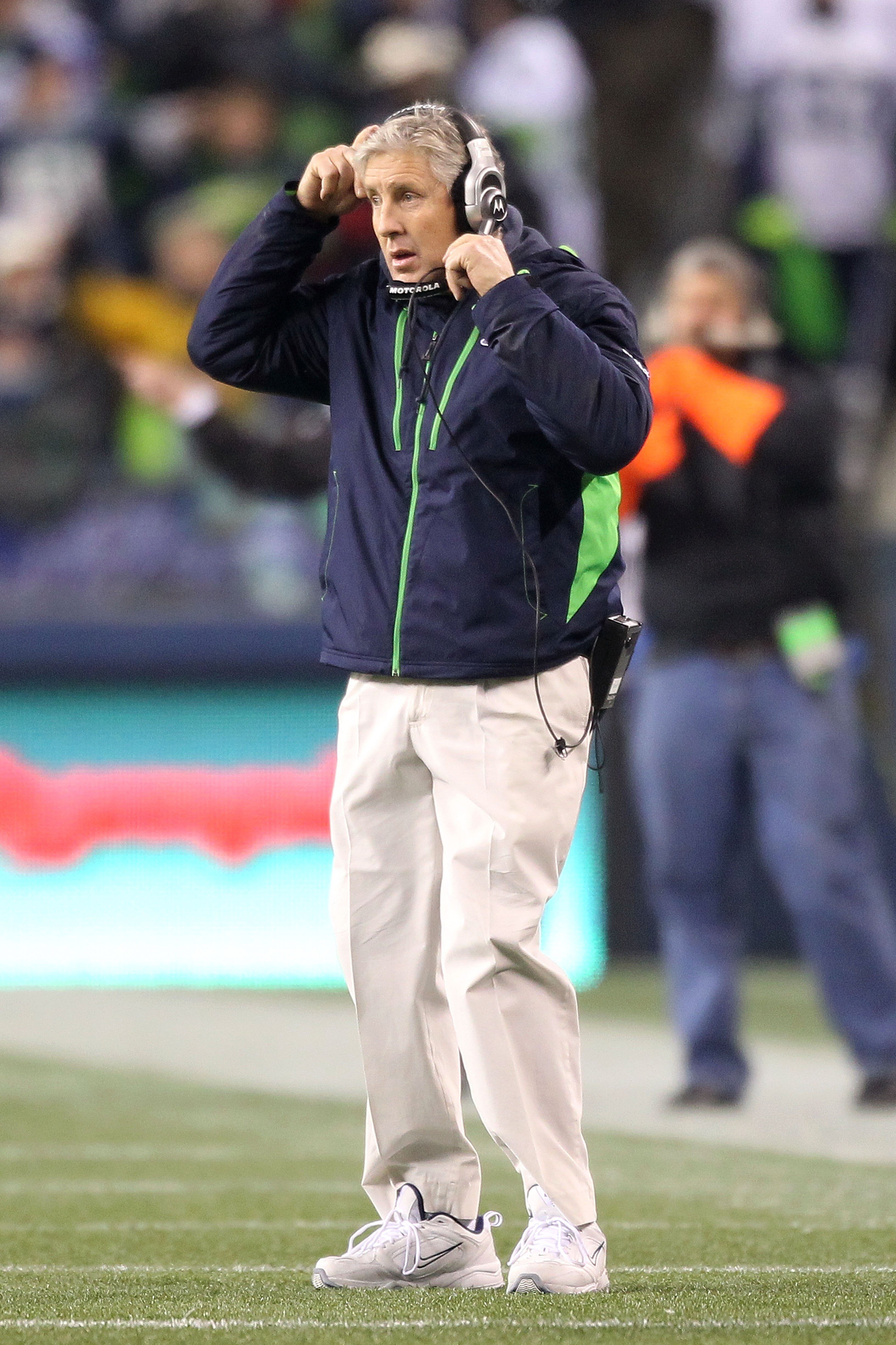 SEATTLE, WA - JANUARY 02:  Head coach Pete Carroll of the Seattle Seahawks stands on the field during their game against the St. Louis Rams at Qwest Field on January 2, 2011 in Seattle, Washington.  (Photo by Otto Greule Jr/Getty Images)