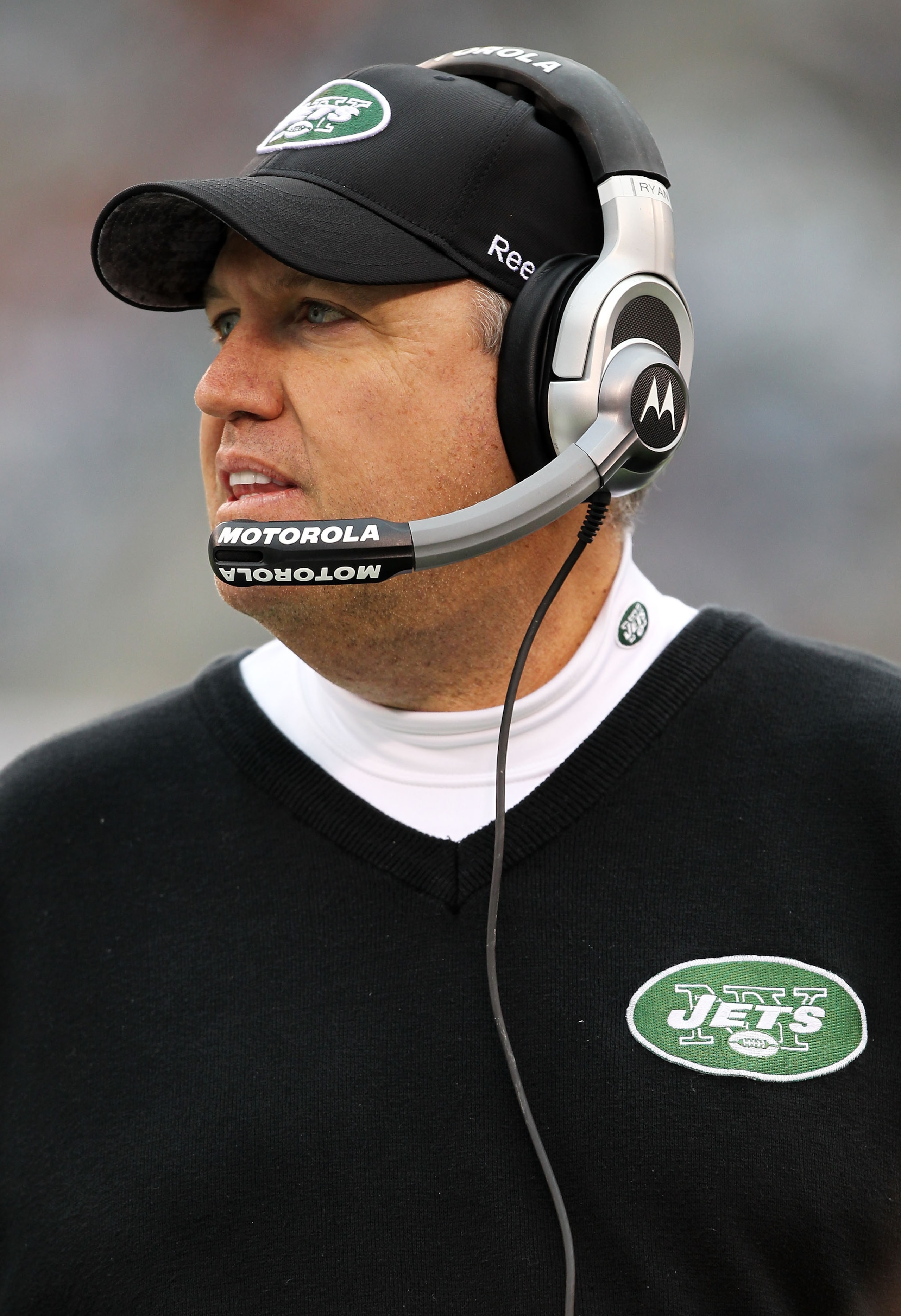 EAST RUTHERFORD, NJ - JANUARY 02:  Head coach Rex Ryan of the New York Jets looks on against the Buffalo Bills during their game at New Meadowlands Stadium on January 2, 2011 in East Rutherford, New Jersey.  (Photo by Al Bello/Getty Images)