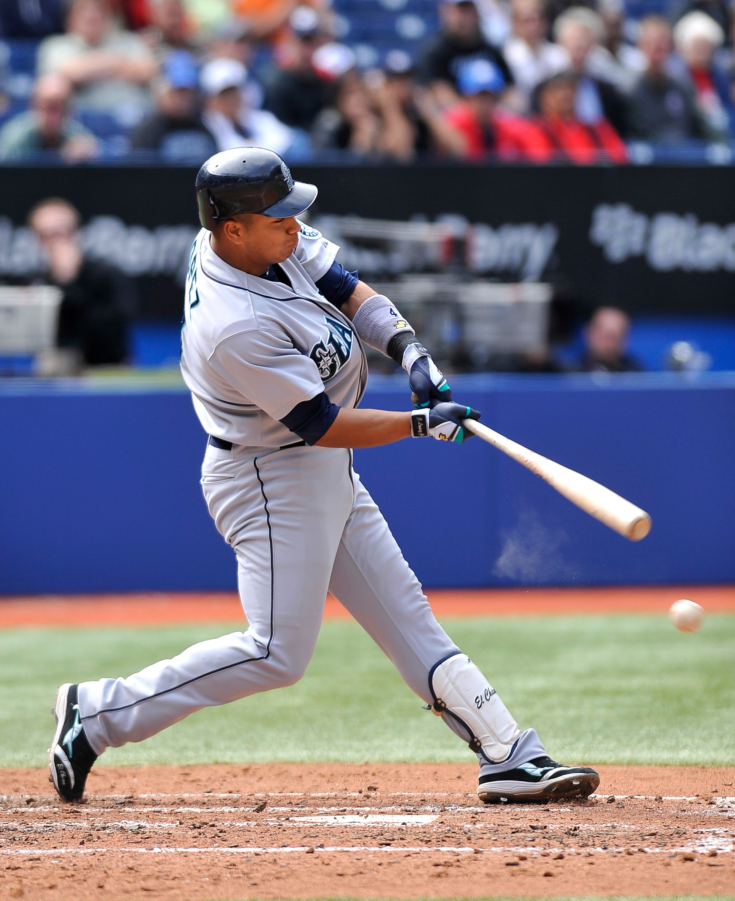 TORONTO - SEPTEMBER 23:   Jose Lopez #4 of the Seattle Mariners bats against the Toronto Blue Jays during the game on September 23, 2010 at Rogers Centre in Toronto, Ontario, Canada. The Blue Jays defeated the Mariners 1-0. (Photo by Brad White/Getty Imag