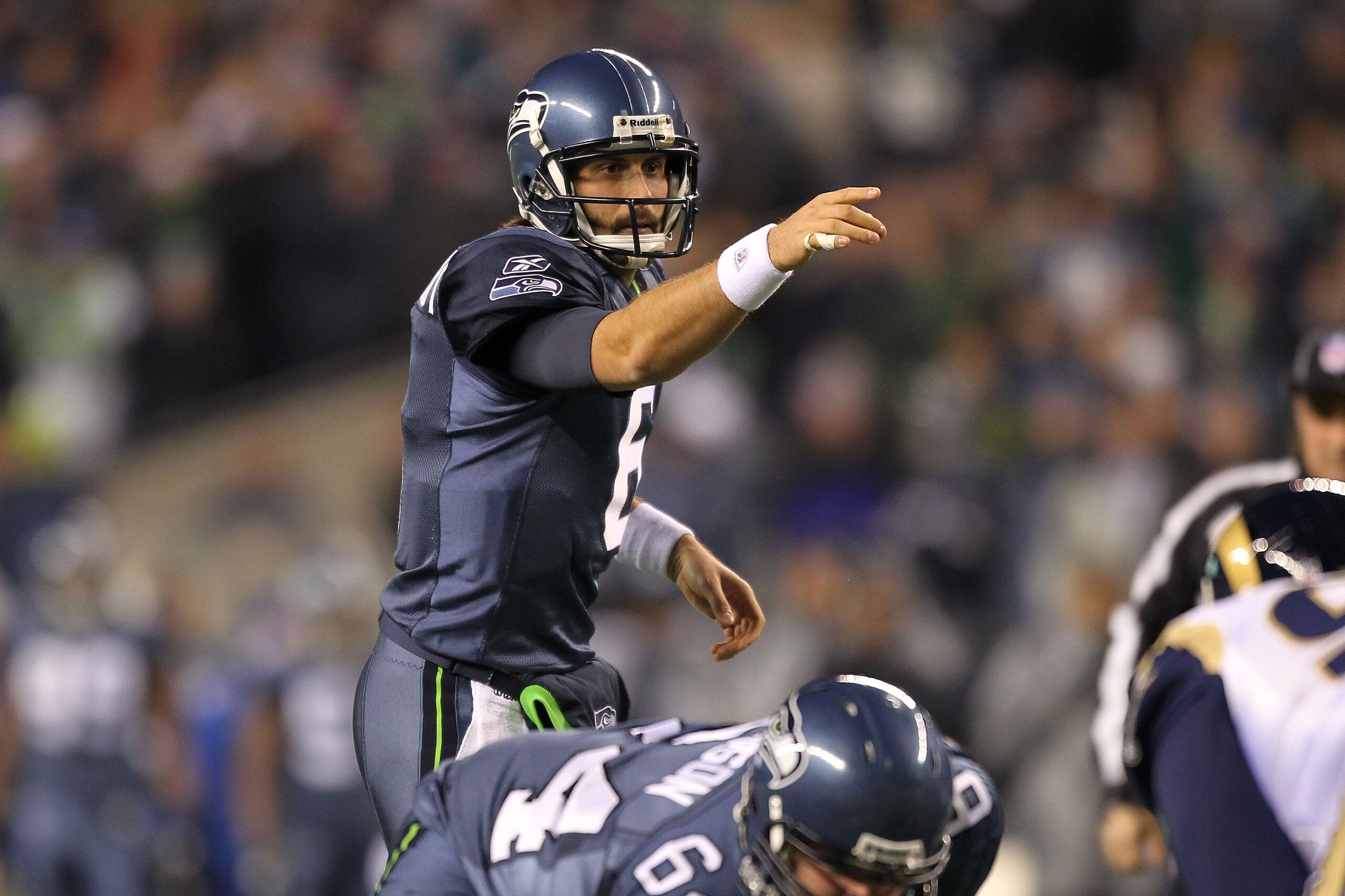 SEATTLE, WA - JANUARY 02:  Quarterback Charlie Whitehurst #6 of the Seattle Seahawks signals during their game against the St. Louis Rams at Qwest Field on January 2, 2011 in Seattle, Washington.  (Photo by Otto Greule Jr/Getty Images)